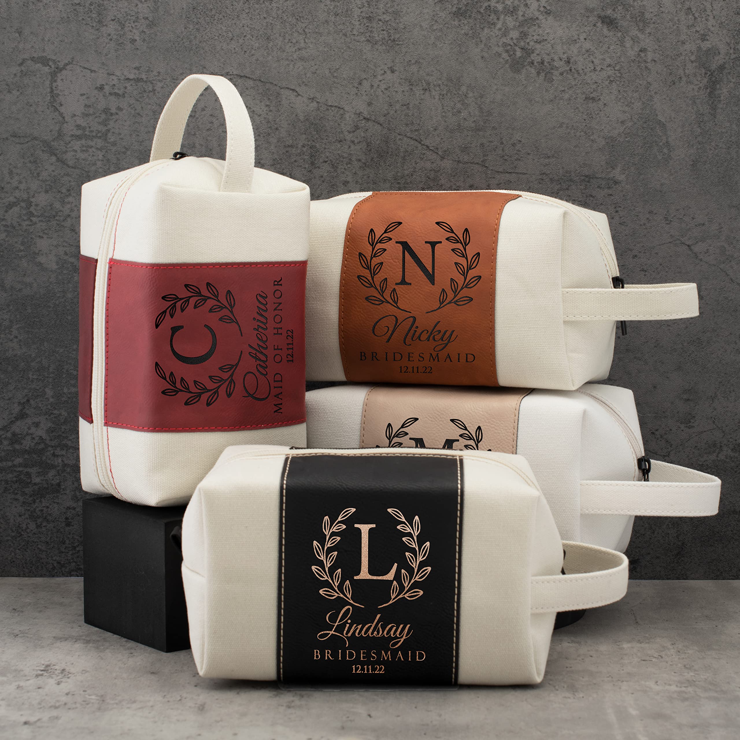 Bridesmaid Gifts, Single, Personalized Toiletry Bag for Women, 3 Designs & 4 Colors, Custom w/Name, Title, Date, Bridesmaid Proposal Gifts, Bridal Shower Gift, Bachalorette Party Favors, D1 - BLACK