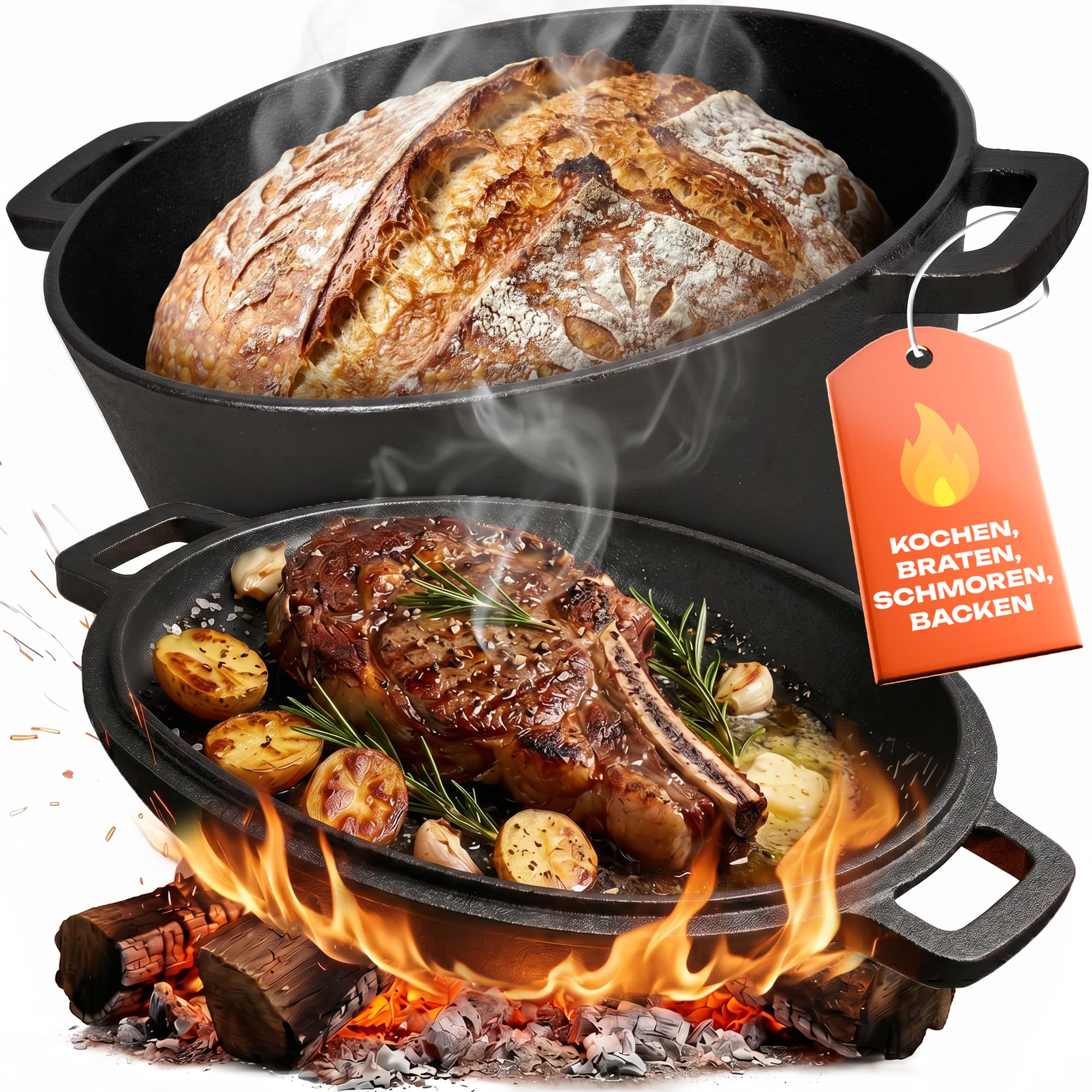Delicret Gusseisen Topf Brot Backen Ø26 cm mit Deckel für alle Herdarten
