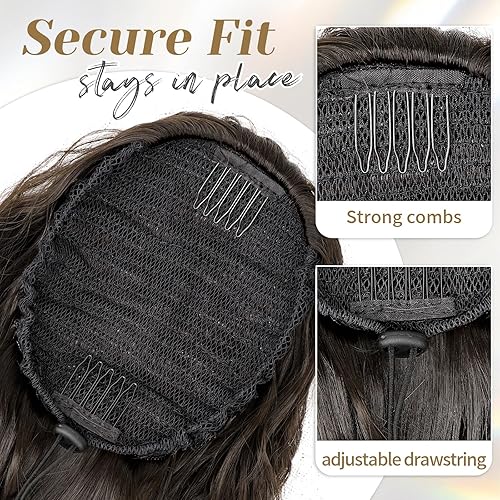 Miniatura 4 de KooKaStyle Extensiones de cola de caballo, 30 pulgadas con cordón de clip, cola de caballo larga ondulada castaño castaño sintético rizado para