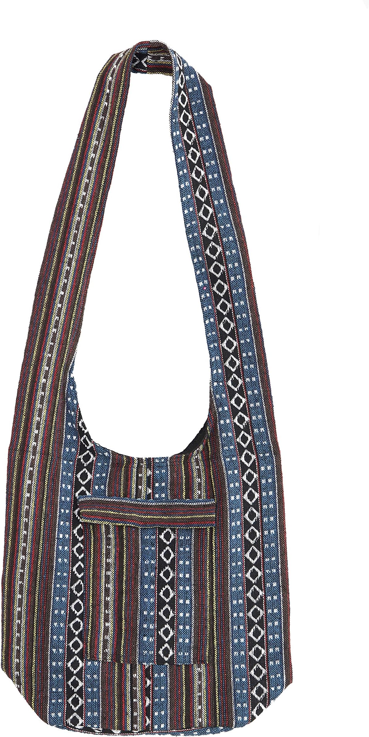 Gangwan Handmade Hippie Bags for Women - Stylish Crossbody Boho Bag for Girls - Tribal Style Hippie Purse with Zippered Closure - Cute Bohemian Shoulder Bag for Shopping - Cotton Thai Hobo Sling Bags