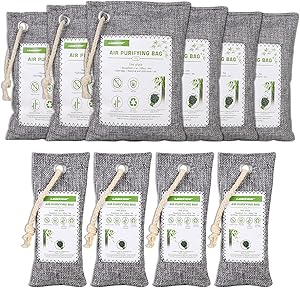10 Pack Bamboo Charcoal Air Purifying Bags, Activated Charcoal Air Freshener, Nature Fresh Air Purifier Bags, Smell Absorbers for Home, Pet, Closet, Car, Mildew (6x200g, 4x50g) (10)