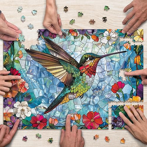 Miniatura 4 de Rompecabezas de colibrí de vidrieras para adultos de 1000 piezas, rompecabezas duros imposibles para adultos, rompecabezas artísticos de 1000 piezas