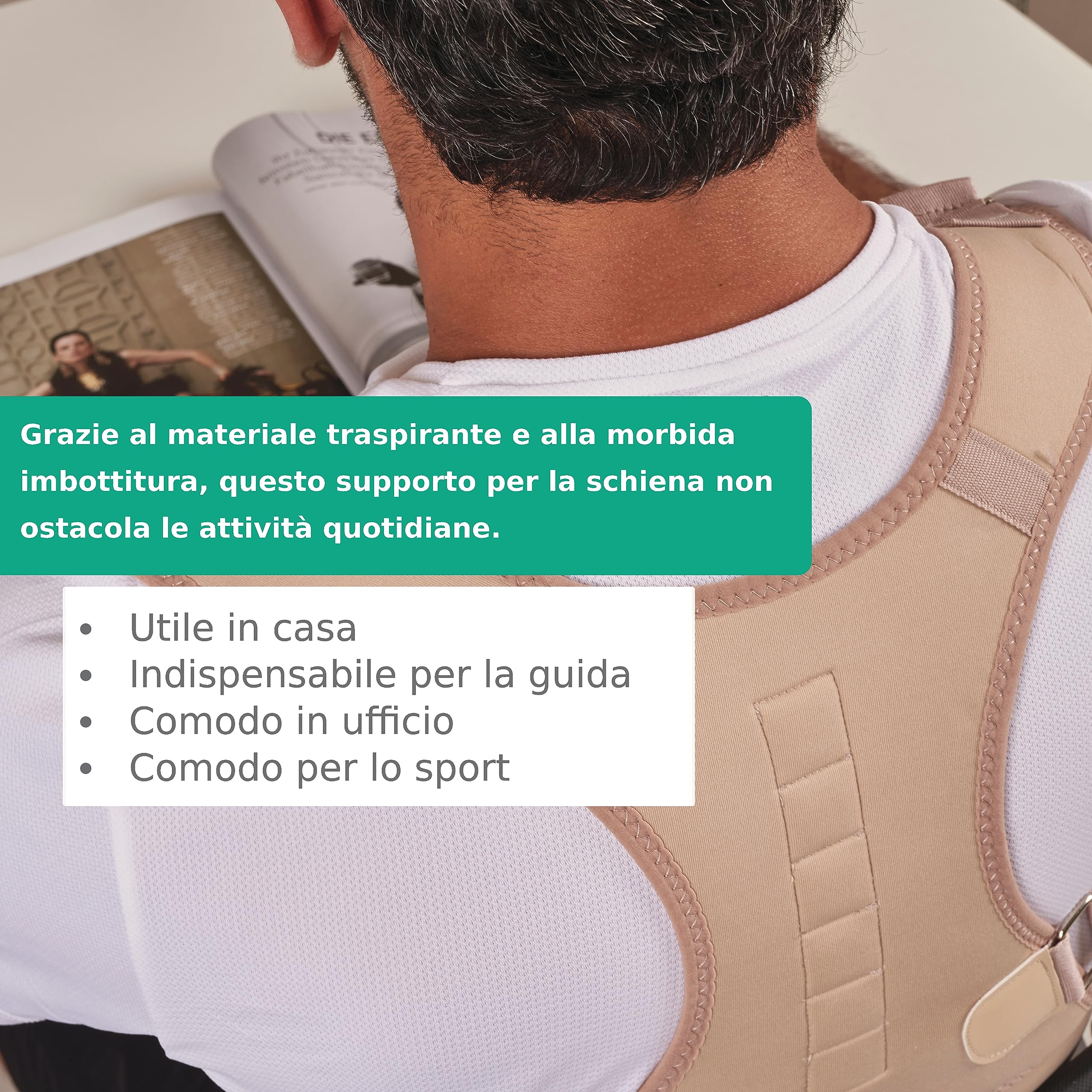 Correttore Posturale - Tutore con Fasce Regolabili - Raddrizza Schiena in Neoprene con Imbottitura - Può Curare la Dinoccolazione e il Dolore di Schiena e Spalle - 37x28x0.5cm, Small