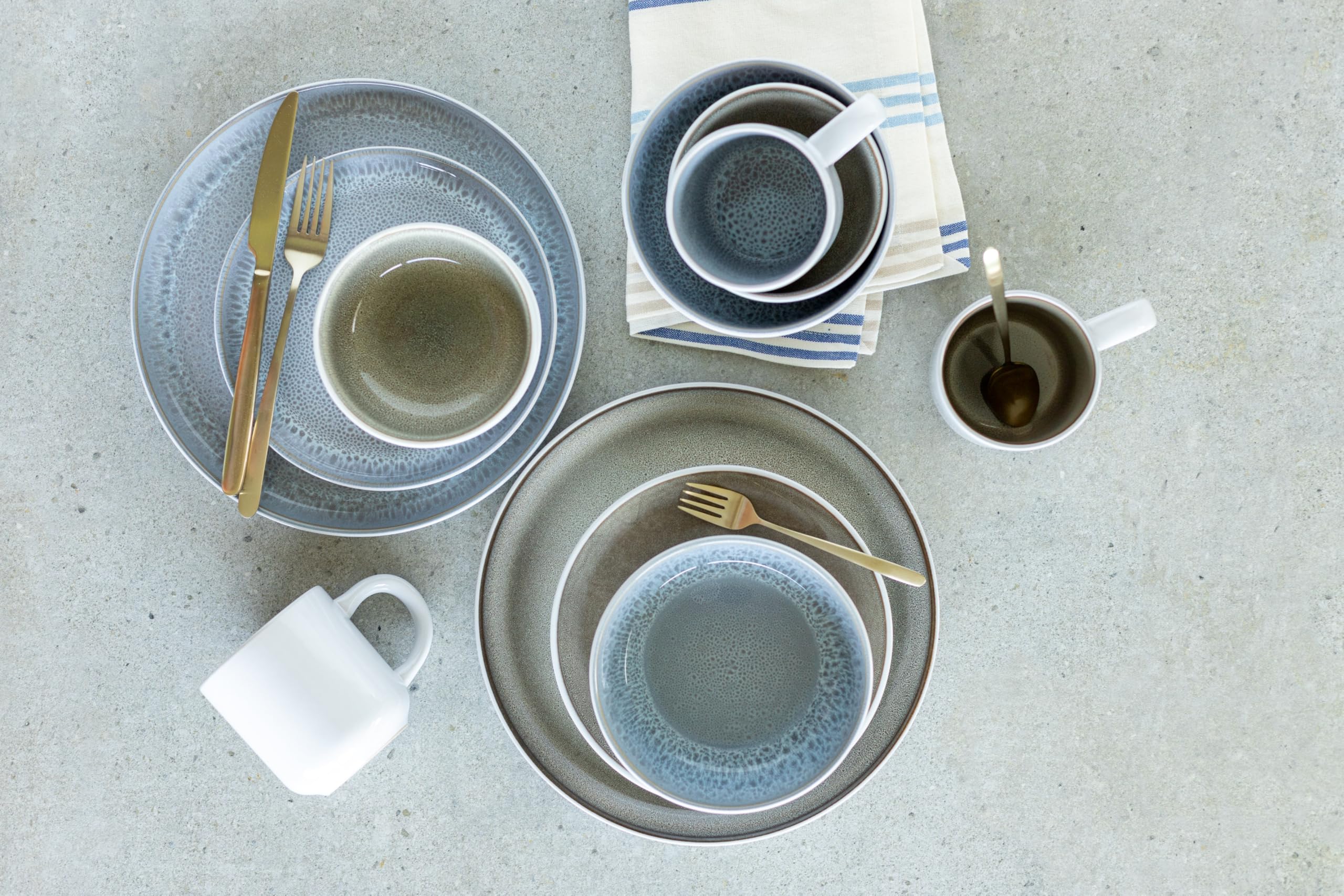 MÄSER 934435 Lunaria zestaw naczyń ceramicznych dla 4 osób, 16-częściowy zestaw naczyń kombi; glazura reaktywna, kamionka, szary