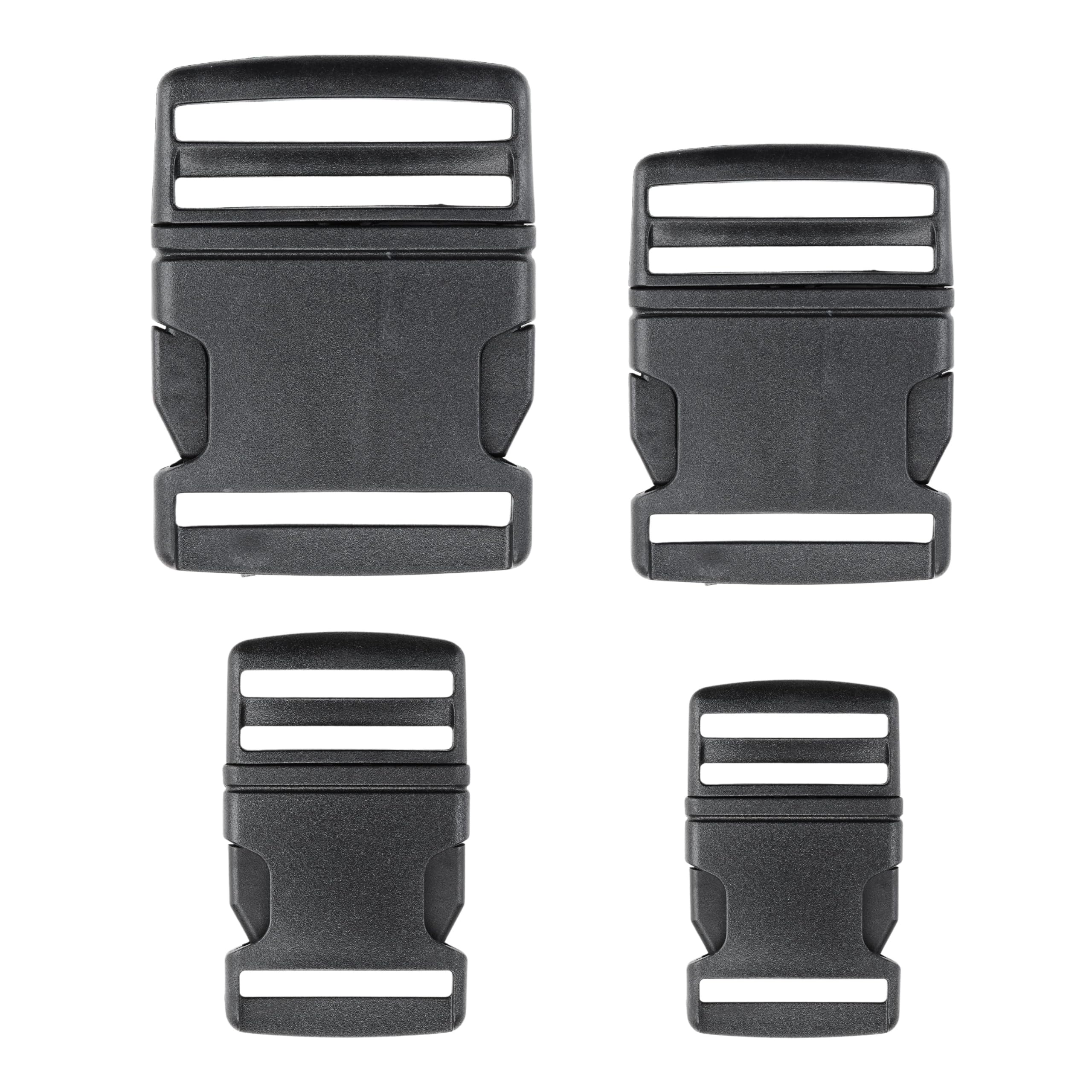 Push-in buckles for webbing straps, size 50 mm, 2 pieces, in black, made of plastic, push-in buckle click fastener, replacement clip, belt repair set, rucksack strap fastener, fixing strap