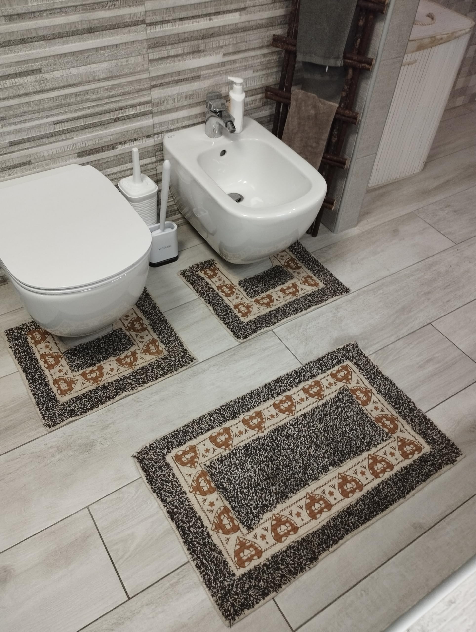 Set di 3 tappeti da bagno in marmo nero bianco e oro – Tappetini da