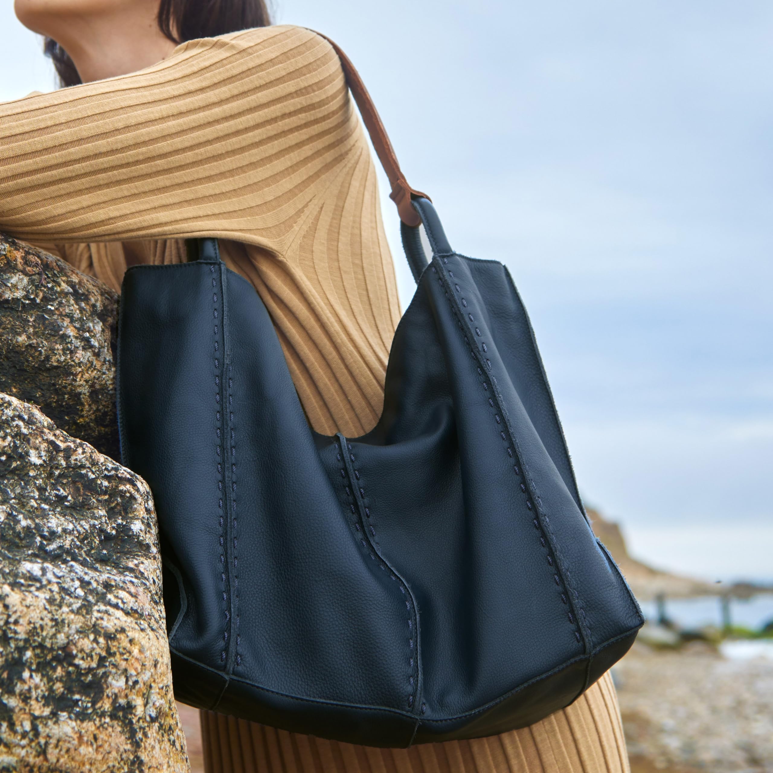 The Sak Los Feliz Large Tote Bag in Leather, Roomy, Unlined Purse with Single Shoulder Strap