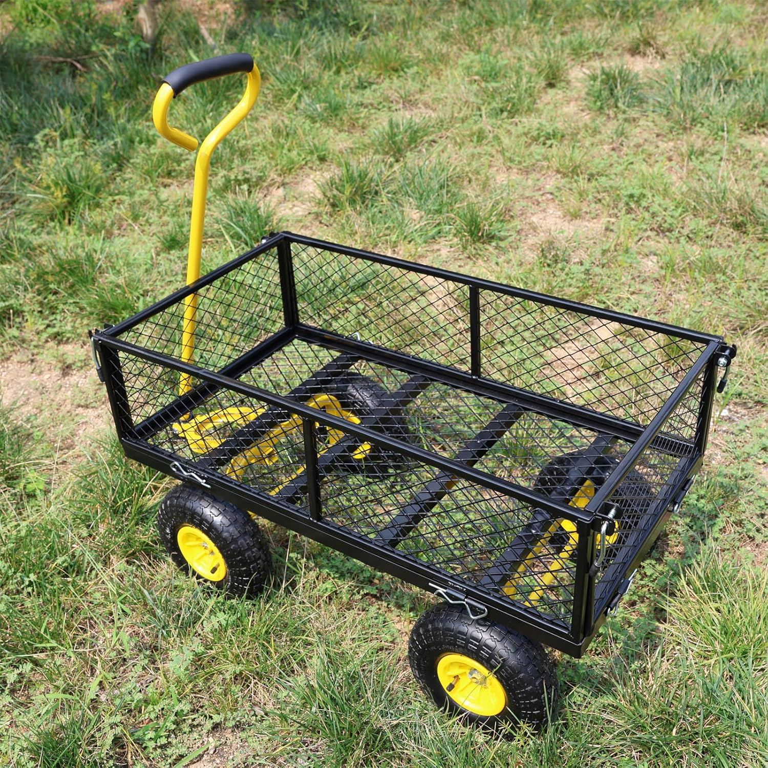 Wagon with Removable Sides Can be Used in Farms, Warehouses etc l Garden Dump cart- A Must-Have for Your Dream Garden Garden Essentia (Black+Yellow) TC1840