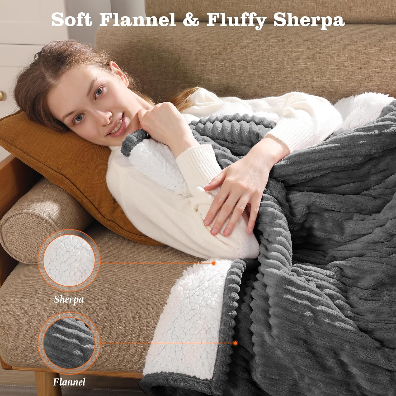 Electric Blanket Twin Size Heated Blanket - 62x84 inch Heating Blanket Twin with 5 Heat Levels & 10 Hours Auto-off, Cozy Flannel and Sherpa Fleece Heated Blankets Machine-washable, Warming Gift (Grey) - Image 3