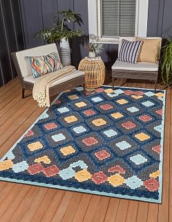 Unique Loom Belize Outdoor Collection Area Rug - Sarstoon (5' 3" x 8' Rectangle, Charcoal/ Navy Blue)