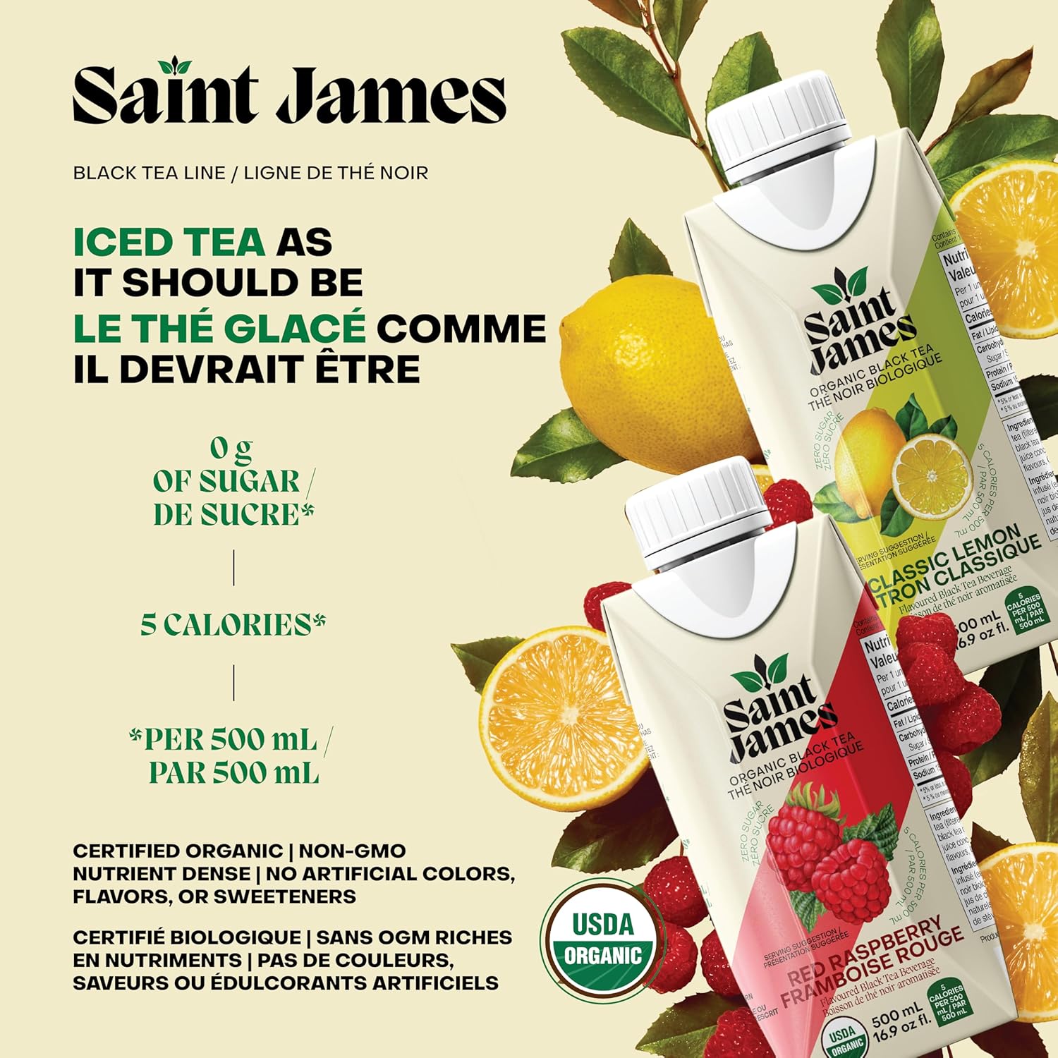 Saint James Organic Black Tea, Classic Lemon, Zero Sugar, Kosher, USDA Certified Organic, 16.9 Fluid Ounce (Pack of 12) - Image 4