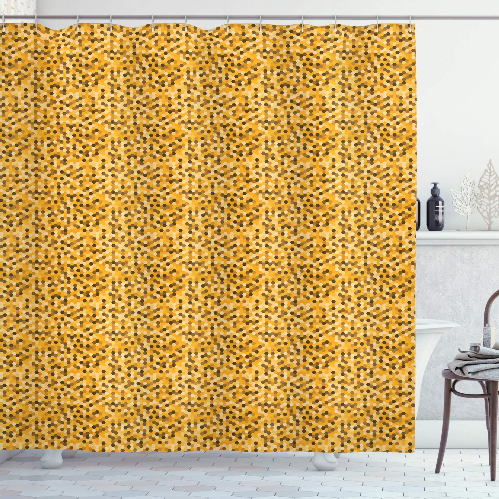 ABAKUHAUS Tenda Da Doccia In Tessuto 175x200 Cm - Stile Antico Pubblicità Con Ganci Inclusi - Colori Crema, Marrone, Arancione - Decorazione Bagno Originale