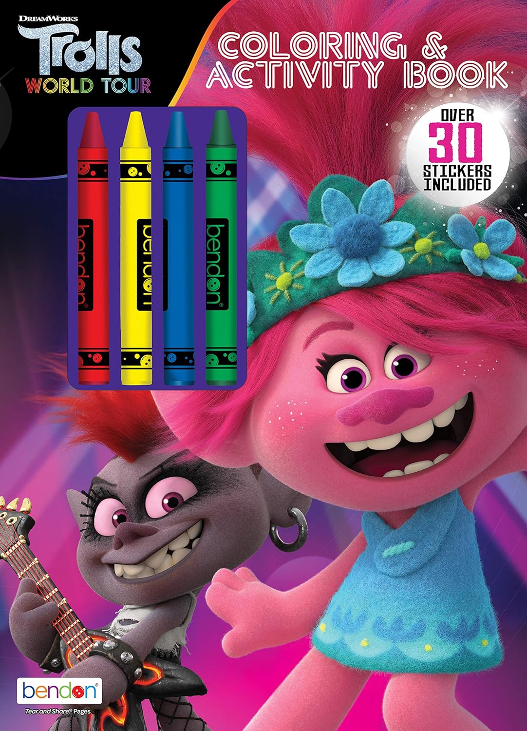 Trolls World Tour 48-Page Coloring and Activity Book with 4 Crayons, 47360 Bendon