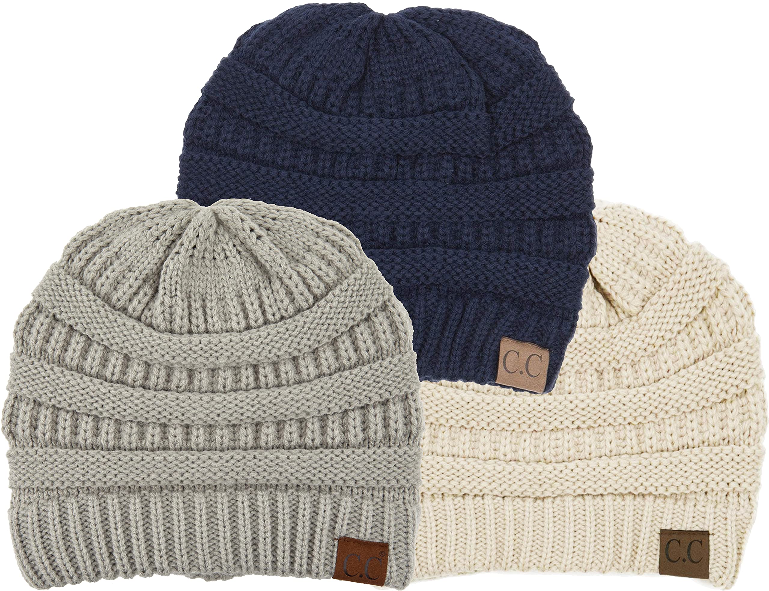 Funky JunqueSolid Ribbed Beanie Slouchy Soft Stretch Cable Knit Warm Skull Cap