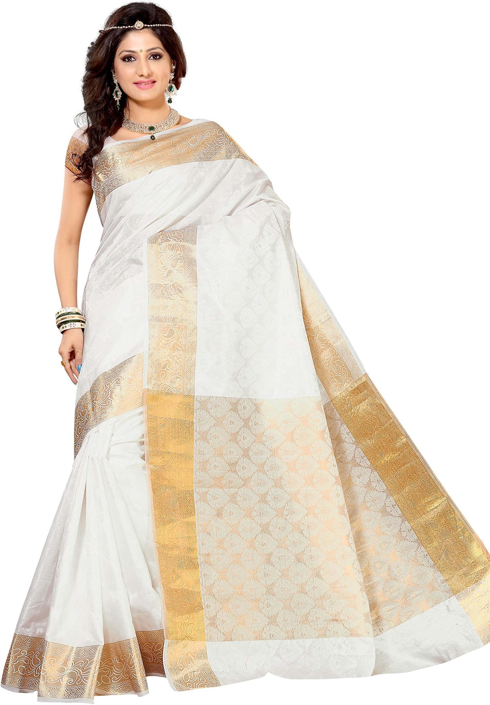 Alankrita Self Design Kanchipuram Art Silk Emboss Tissue Pallu Saree White