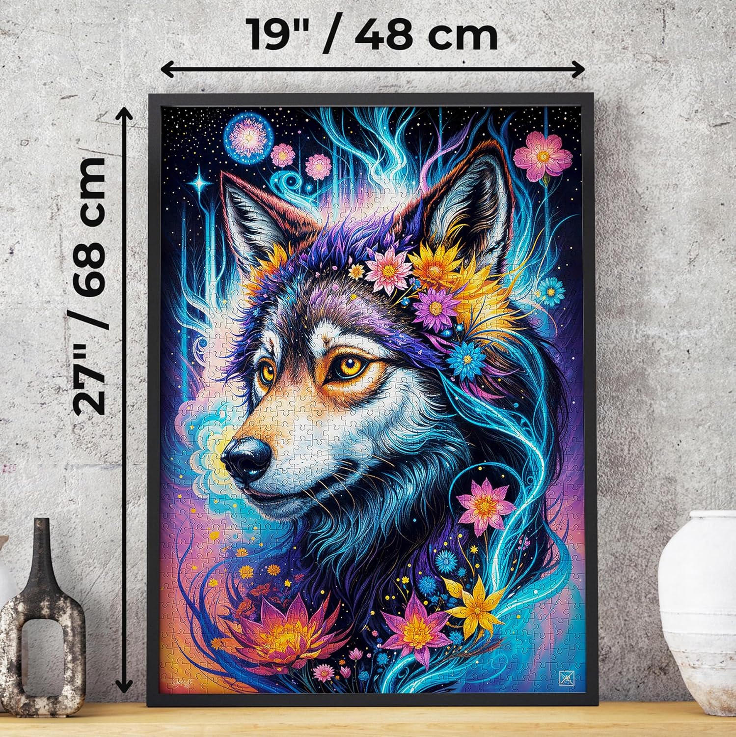 1000 Pieces Jigsaw Puzzle for Adults – Matte Finish, Soft Touch, Easy to Assemble, Tight Fit, Vivid Colors, Missing Pieces Service – Magical Wolf Flower Fantasy Space Portrait by ENJOY Puzzle