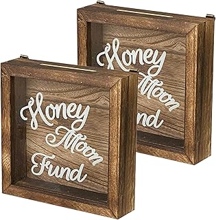 2 Pack Small Wooden Fund Box Rustic Wood Honeymoon Fund Box Wood Shadow Box for Home Decor 7.2x7 in