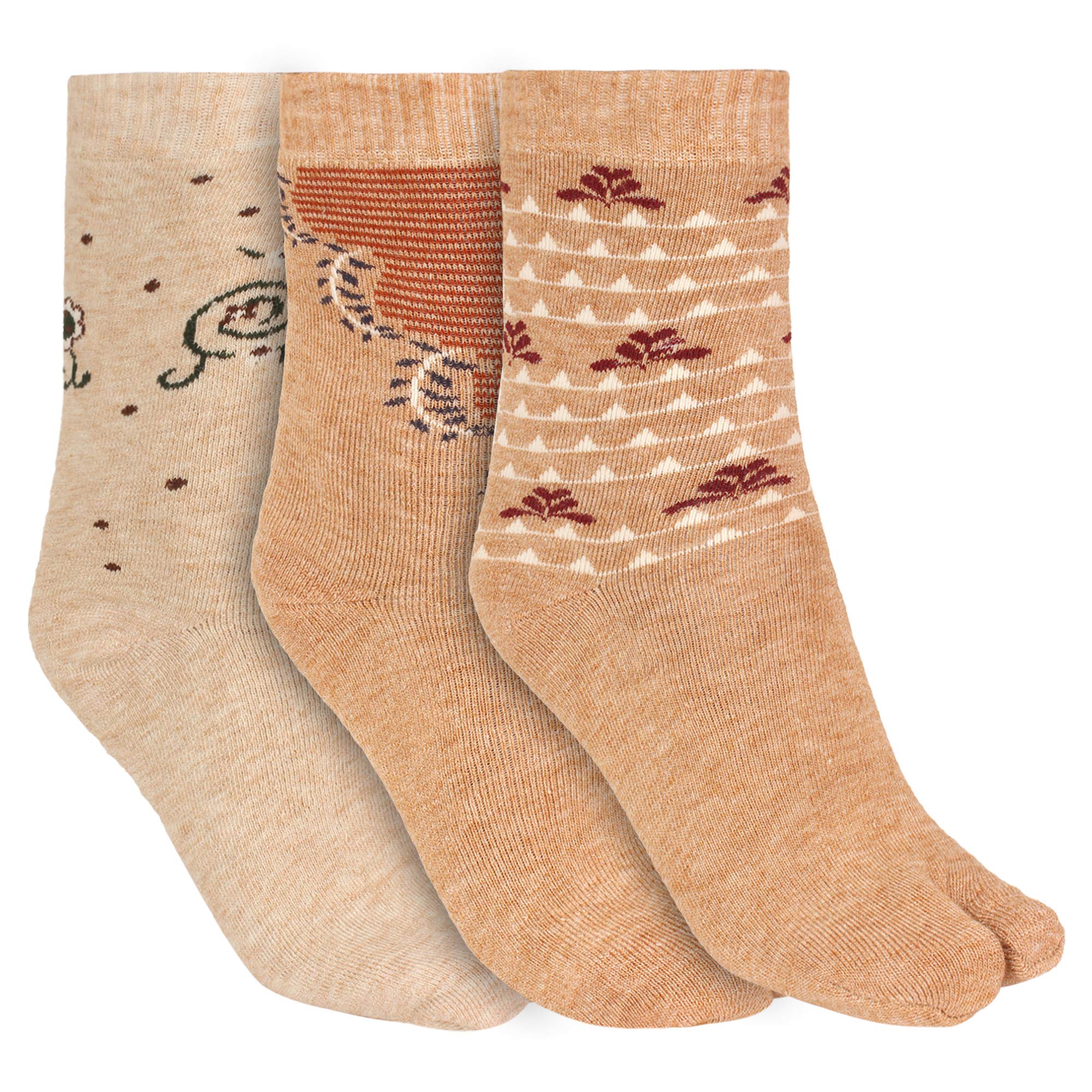 creature Women's Warm Woolen Calf Length Thumb Socks (Light Brown, Large)- Set of 3 Pairs-picture-33