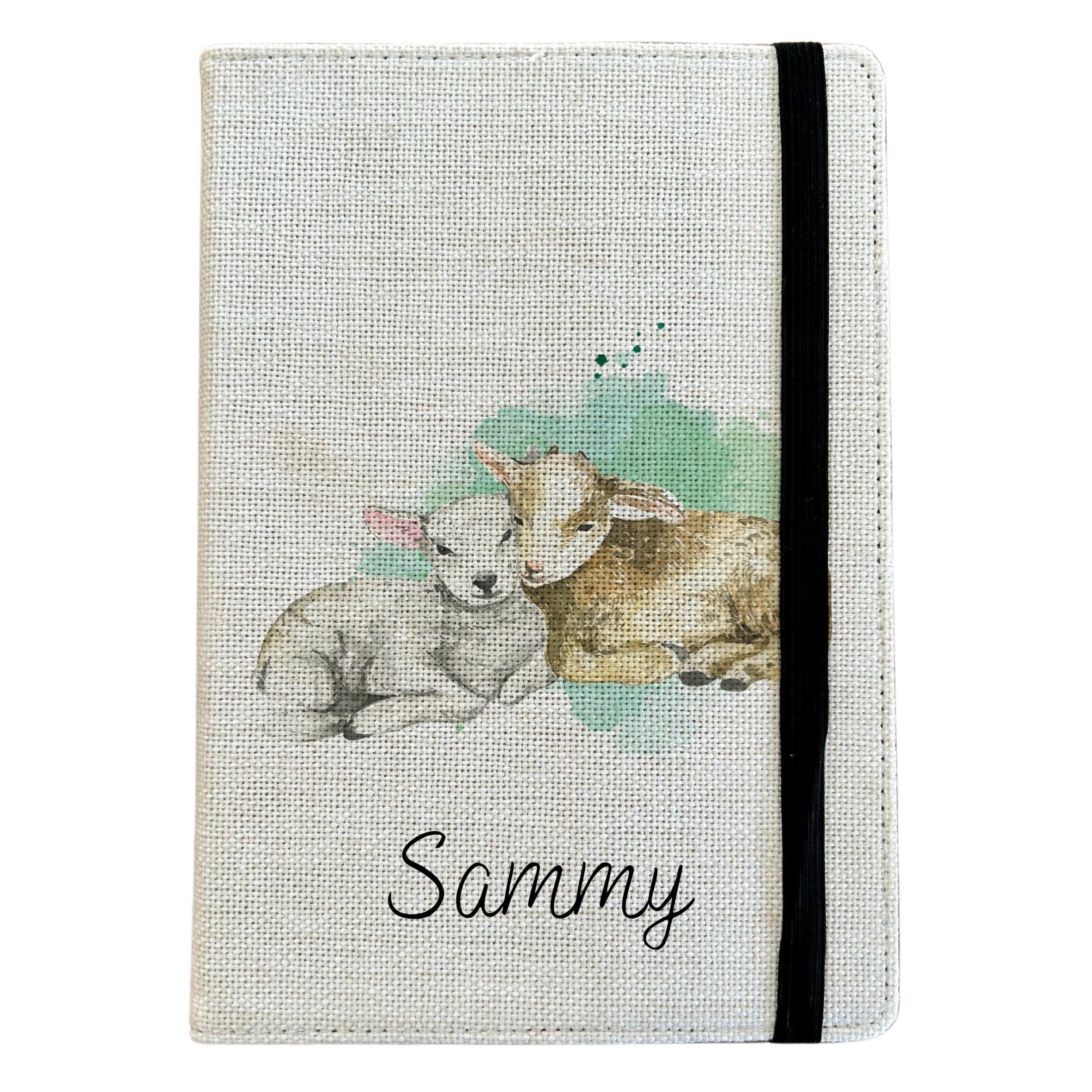 Personalised Sheep A5 Notebook - Custom Farm Animal Lined Journal - Reusable Lamb Notebook Cover - Linen Hardback Journal Cover Gift