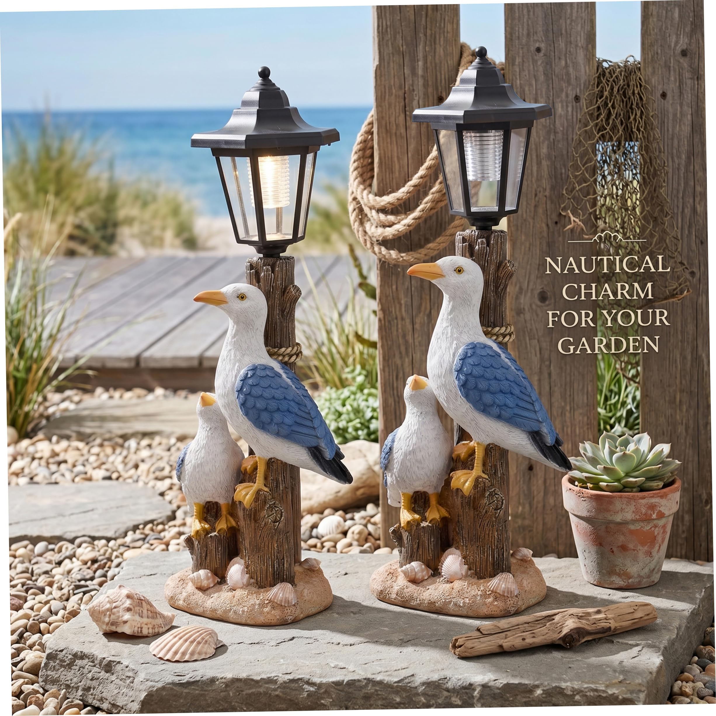 Pájaro Solar, Figura de Gaviota y Pollito de Resina, estatuas solares de jardín con luz Hexagonal, decoración de jardín al Aire Libre, 7, 1 × 4, 7 × 16, 5 Pulgadas, Estilo 1