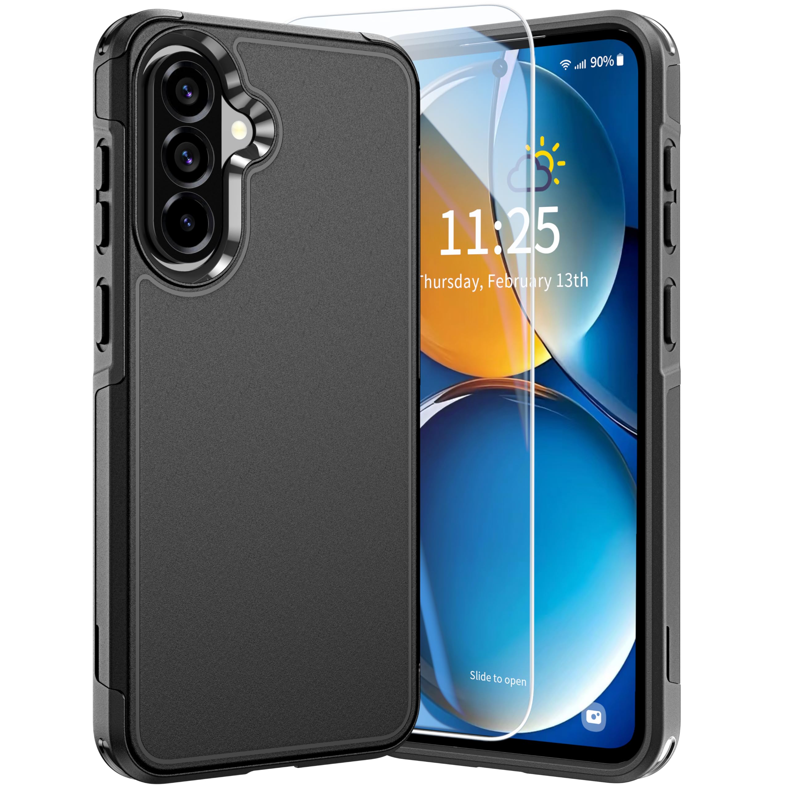 for Samsung Galaxy A56 5G Case, Galaxy A56 Case with 1 Pcs 9H HD Screen Protector, Heavy Duty Shockproof Full Body Phone Cover for A56 Phone Case 6.7 inches, Black