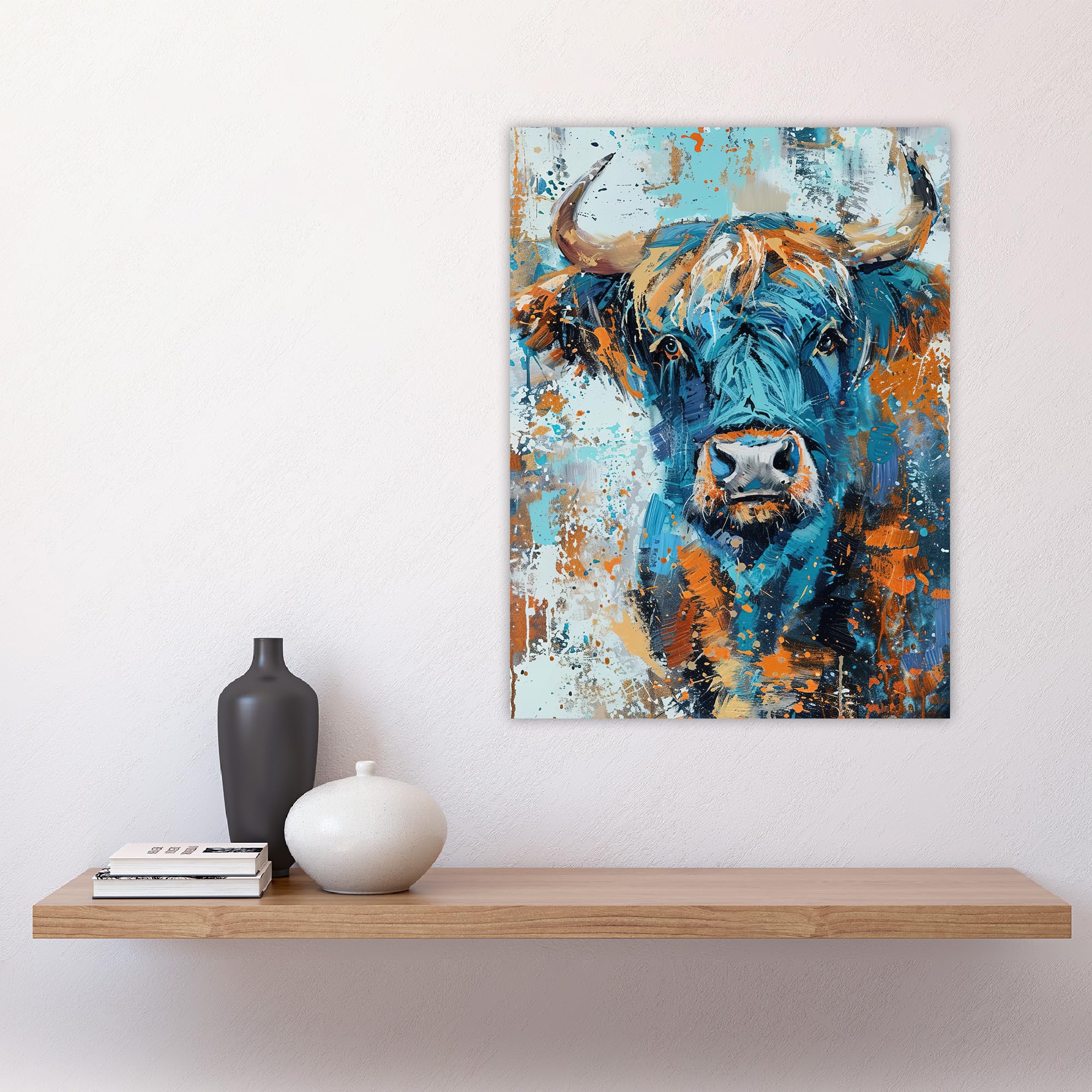 Artery8 Blue Highland Cow Oil Painting Scottish Animal Living Room Large Wall Art Poster Print Thick Paper 18X24 Inch - Image 4