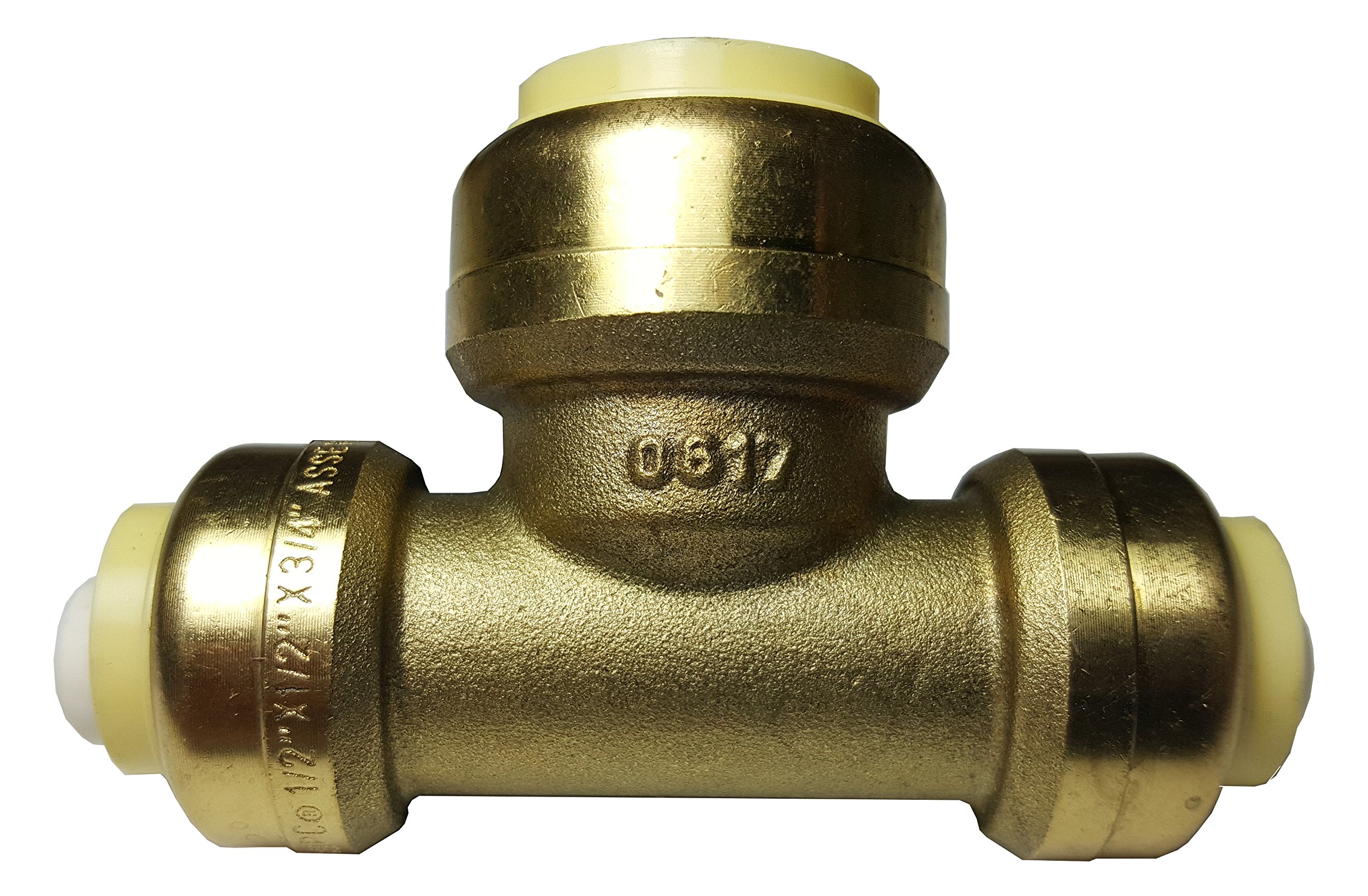 1/2" X 1/2" X 3/4" Push Fit Reducing Tee, Brass L8