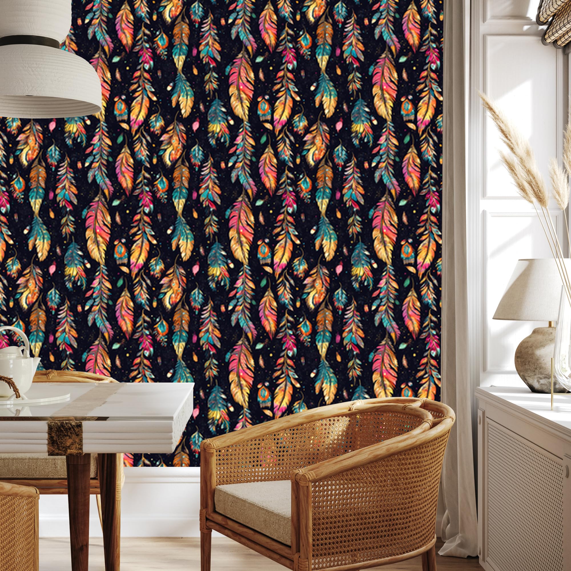 Vliestapete Boho – Schwarz und Marineblau 50 x 1000 cm | Ausdrucksstarke Bildgestaltung; Charaktervoller Raumschmuck; Harmonische Akzentfläche; Kleister im Set