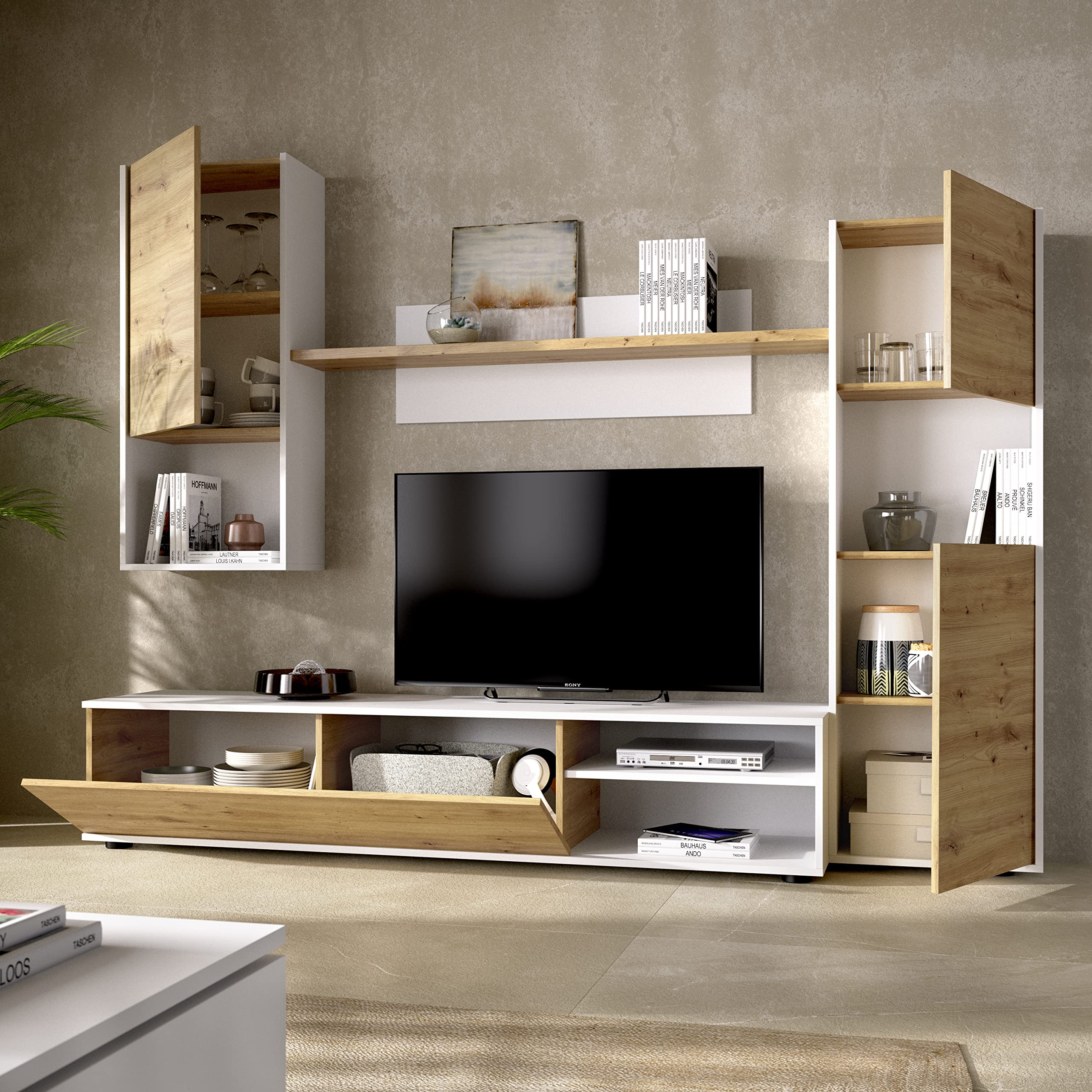 DEKIT GRUPO RIMOBEL Luka Composición de salón TV, Melamina, Gafito y Nordic, 180x220x41 cm