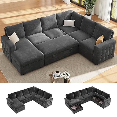 104" Sectional Sleeper Sofa Bed, Pull Out Couch with Storage,
