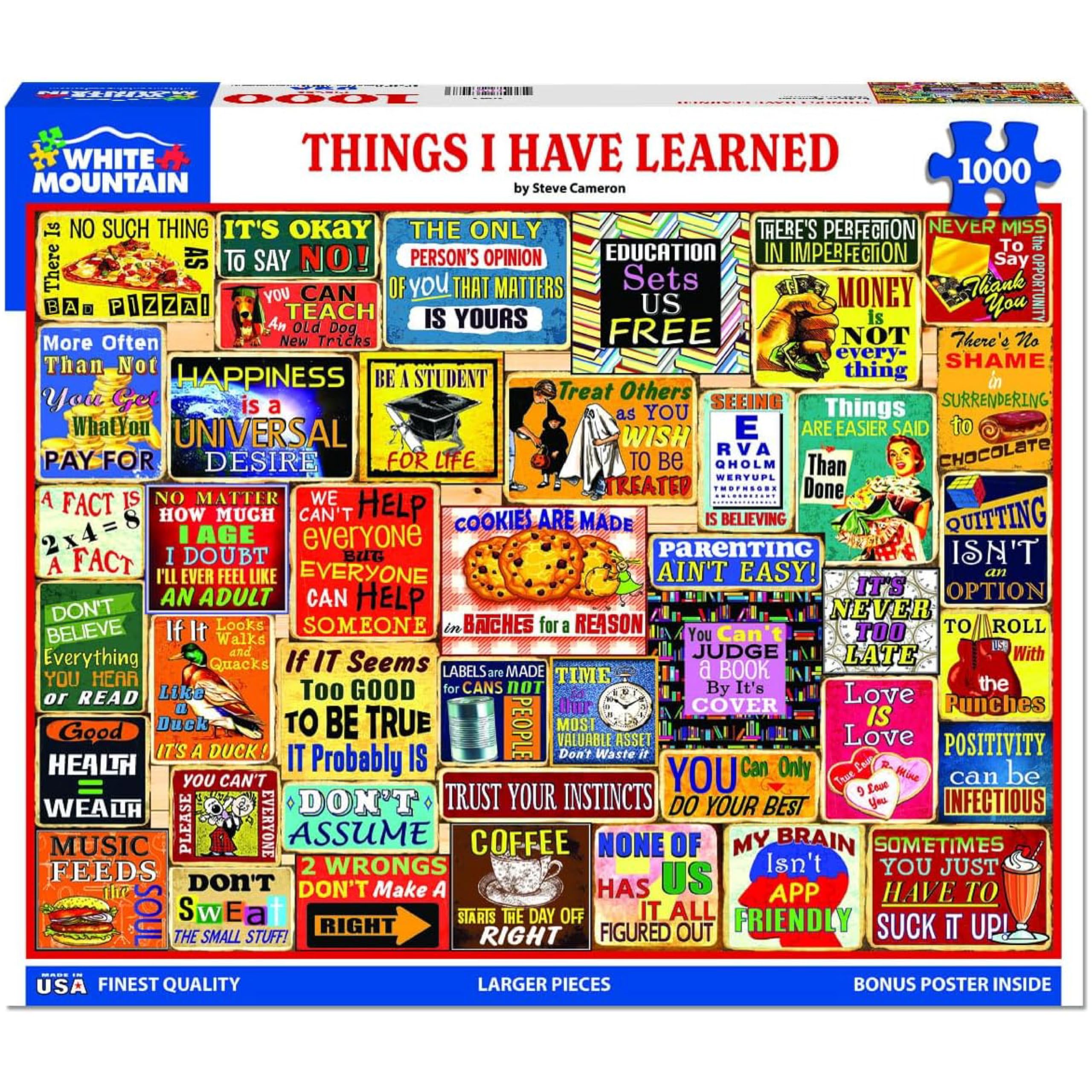 White Mountain Puzzle 1000 Pezzi "Things I Have Learned" - Vintage Con Poster Incluso - Per Adulti E Famiglie