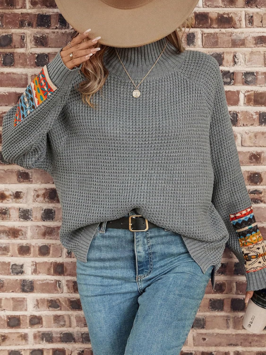 SOLY HUX Women's Waffle Knit Sweaters Pullover Long Sleeve Mock Neck Fall Winter Jumper Tops