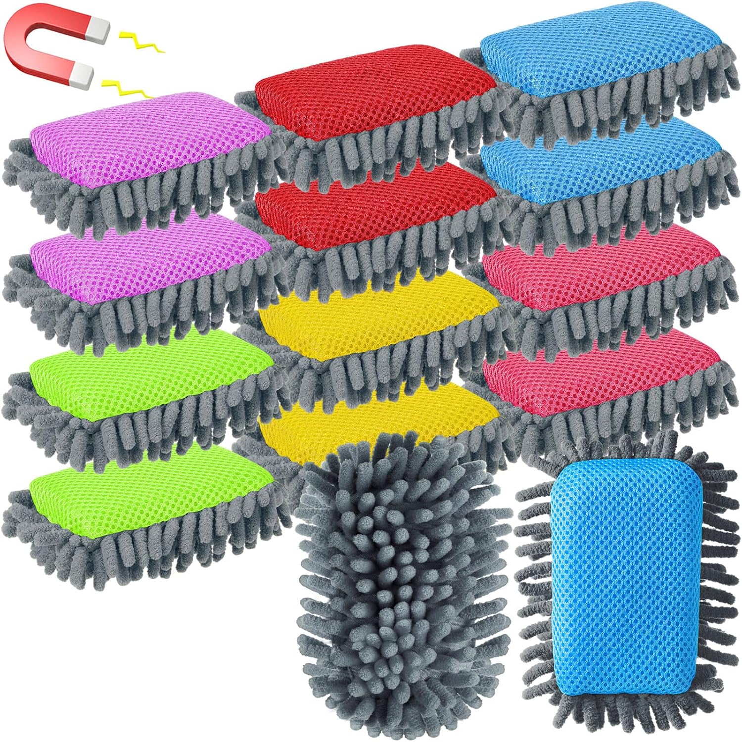 AmazingSpark 12 Pcs Microfiber Shag Erasers Whiteboard Bulk Magnetic Dry Erase Erasers Washable Colorful Erase for Markers Chalk Home Office Supplies Blue Yellow Green Red Pink Purple