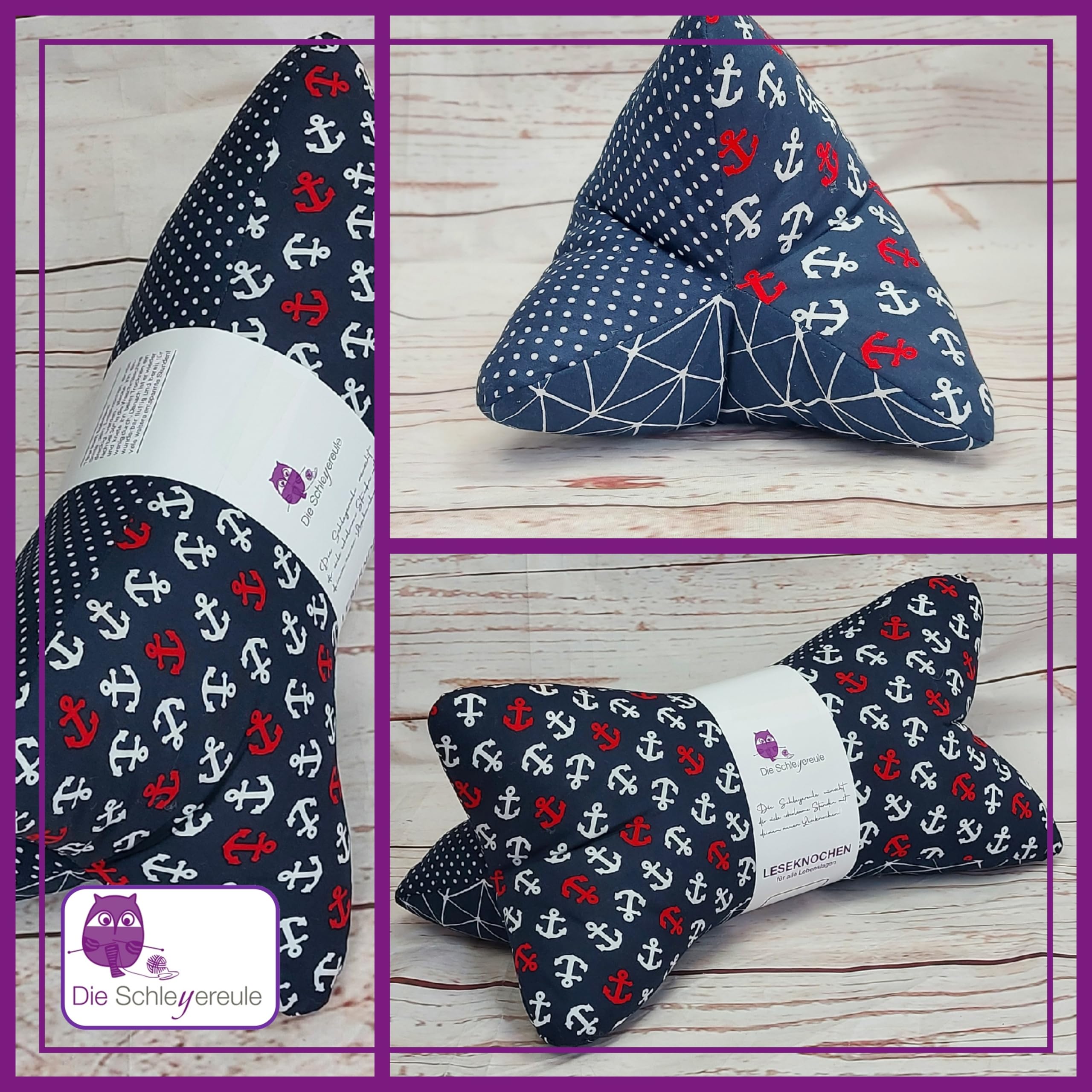 Leseknochen maritim Nackenkissen Handmade in Deutschland waschbar Nackenrolle Lesekissen Anker Blau