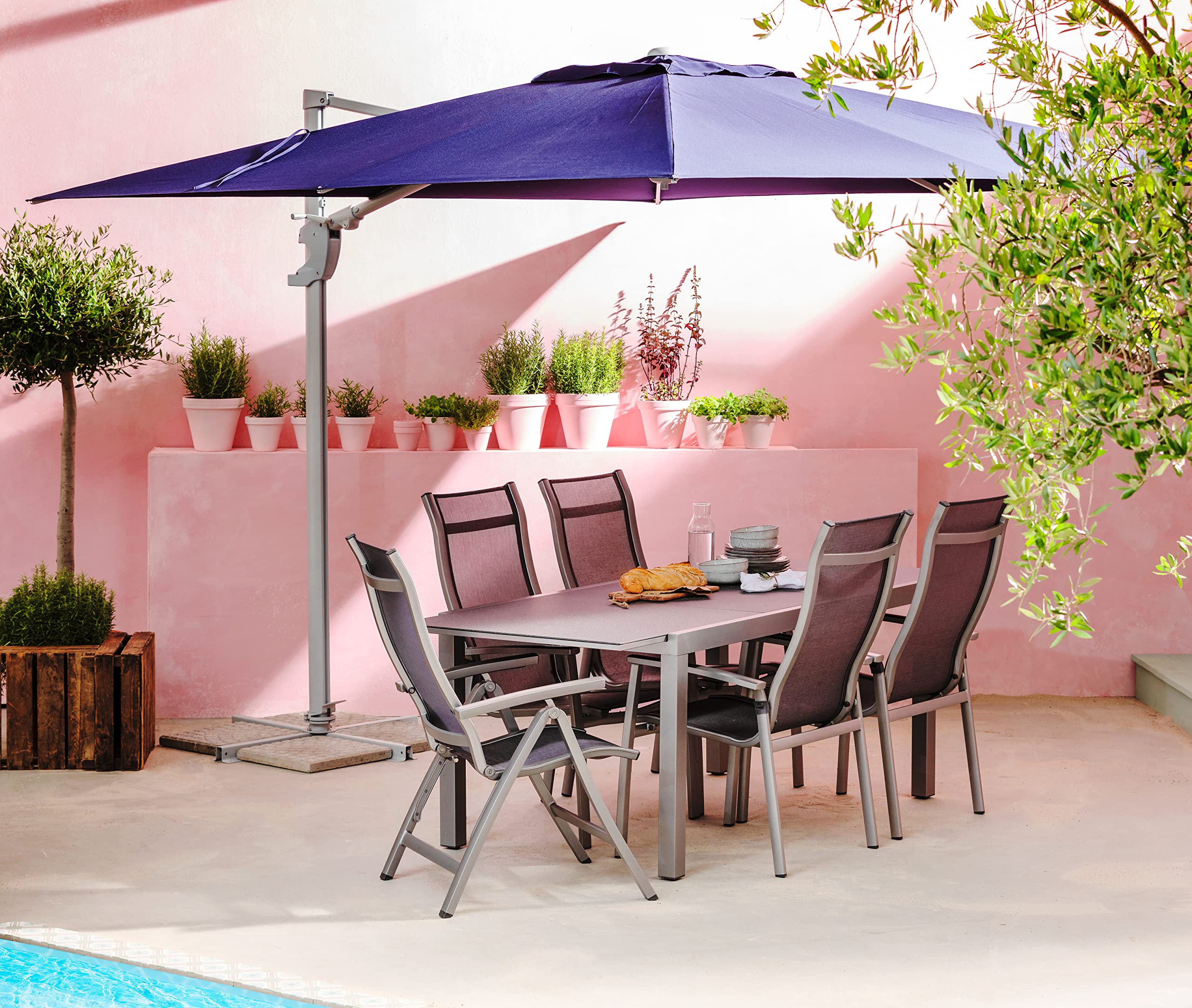 Dehner Sedia Pieghevole Chicago ca. 110 x 63,5 x 67,5 cm, textilene/Alluminio, Grigio