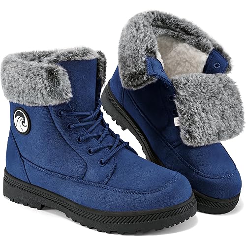 HARENCE Winter Snow Boots for Women: Warm Fur Lined Ankle Booties Lace Up Slip on Outdoor Walking Womens Boots