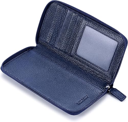 Vista 6 de HISCOW Funda para chequera con cremallera y tarjetero con divisor - Piel de becerro italiana, Azul guijarro, Classic