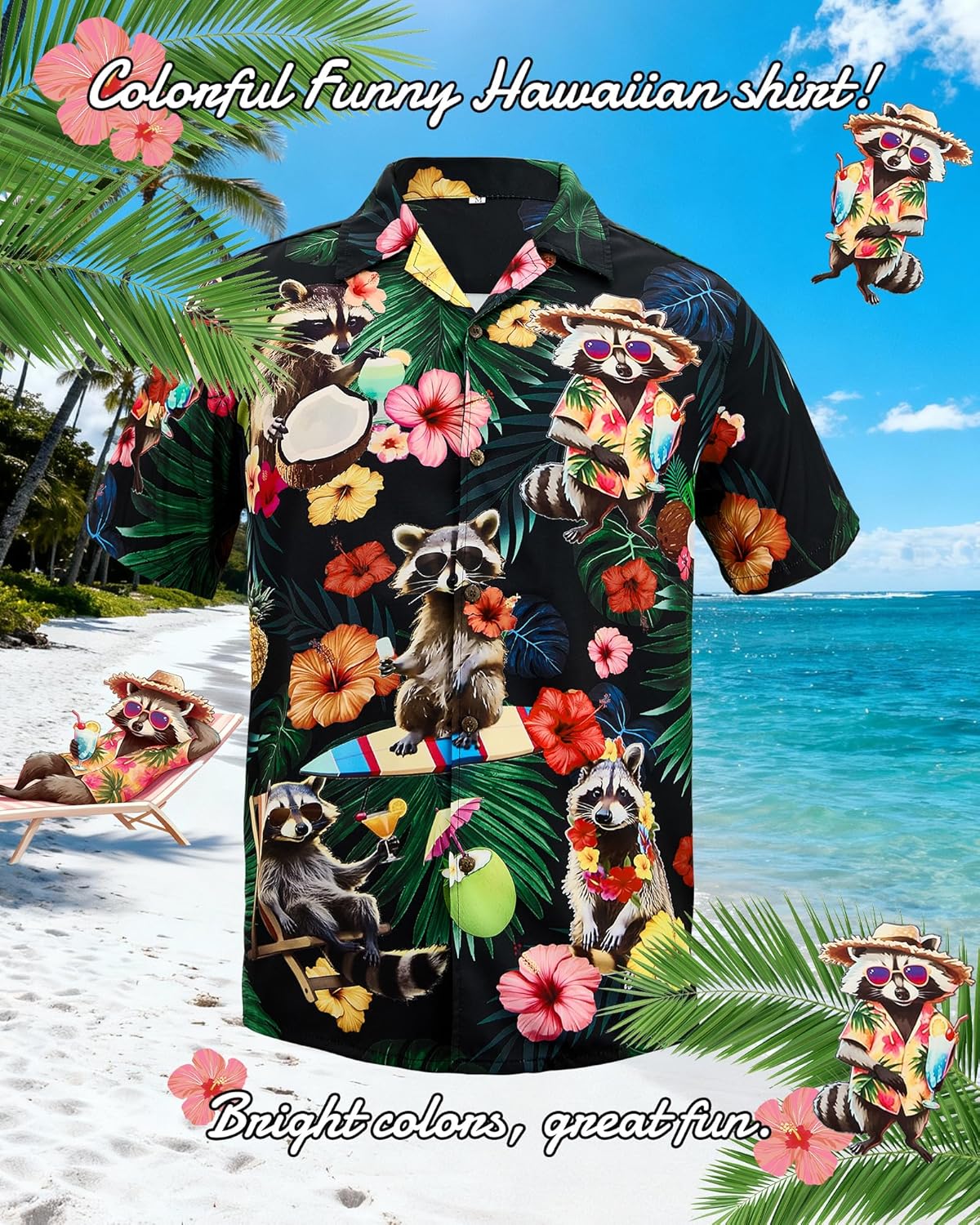 Zando Funny Hawaiian Shirt for Men - Crazy Animal Print Casual Short Sleeve Outfit Top for Summer Beach & Vacation & Party - Image 4