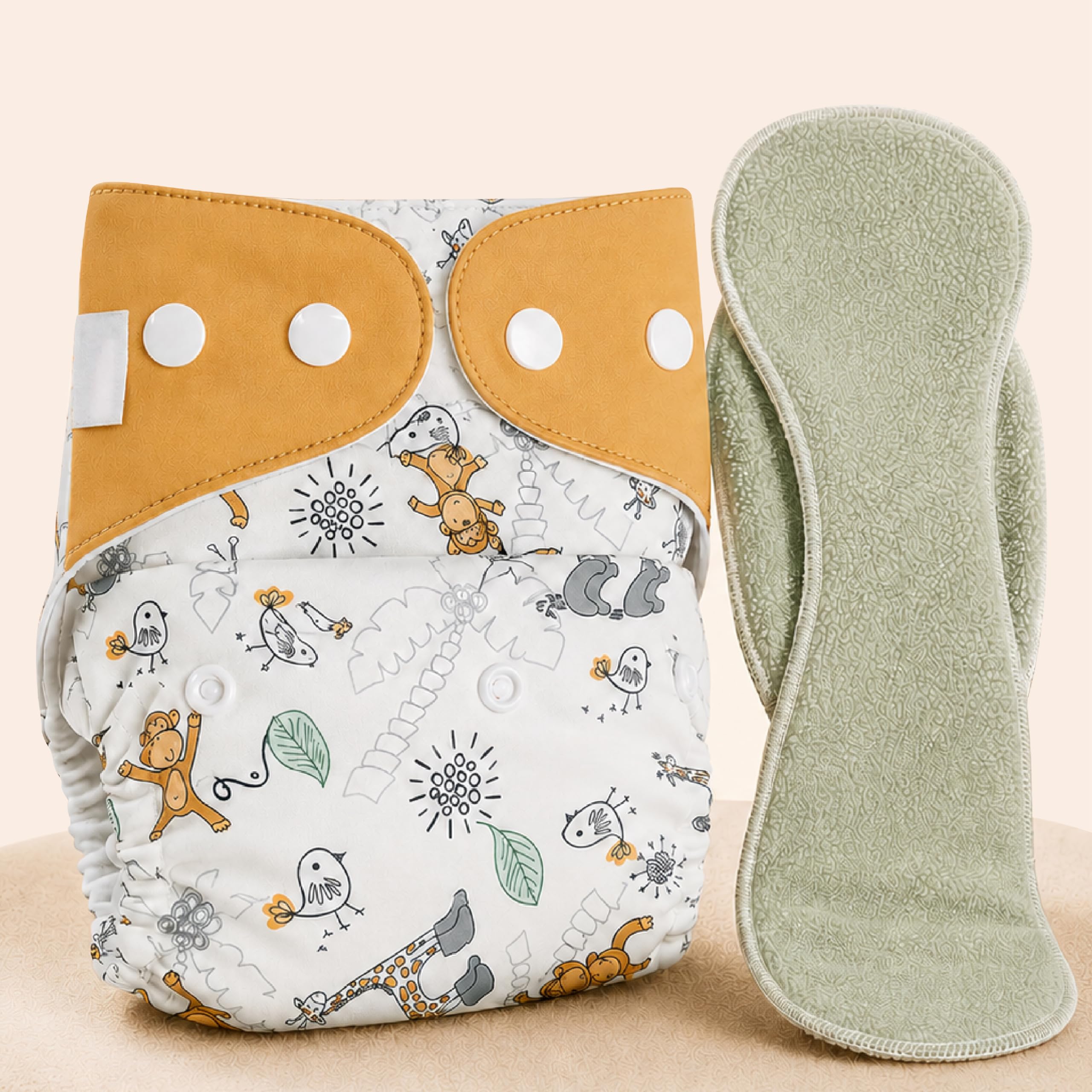 LILTOES Cloth Diapers For New Born Babies 0 to 3 Years | Freesize Adjustable and Reusable | Premium Cloth Nappies Pack of 1 (1 Cloth Diaper + 1 Insert) | (Boogie Monkey)