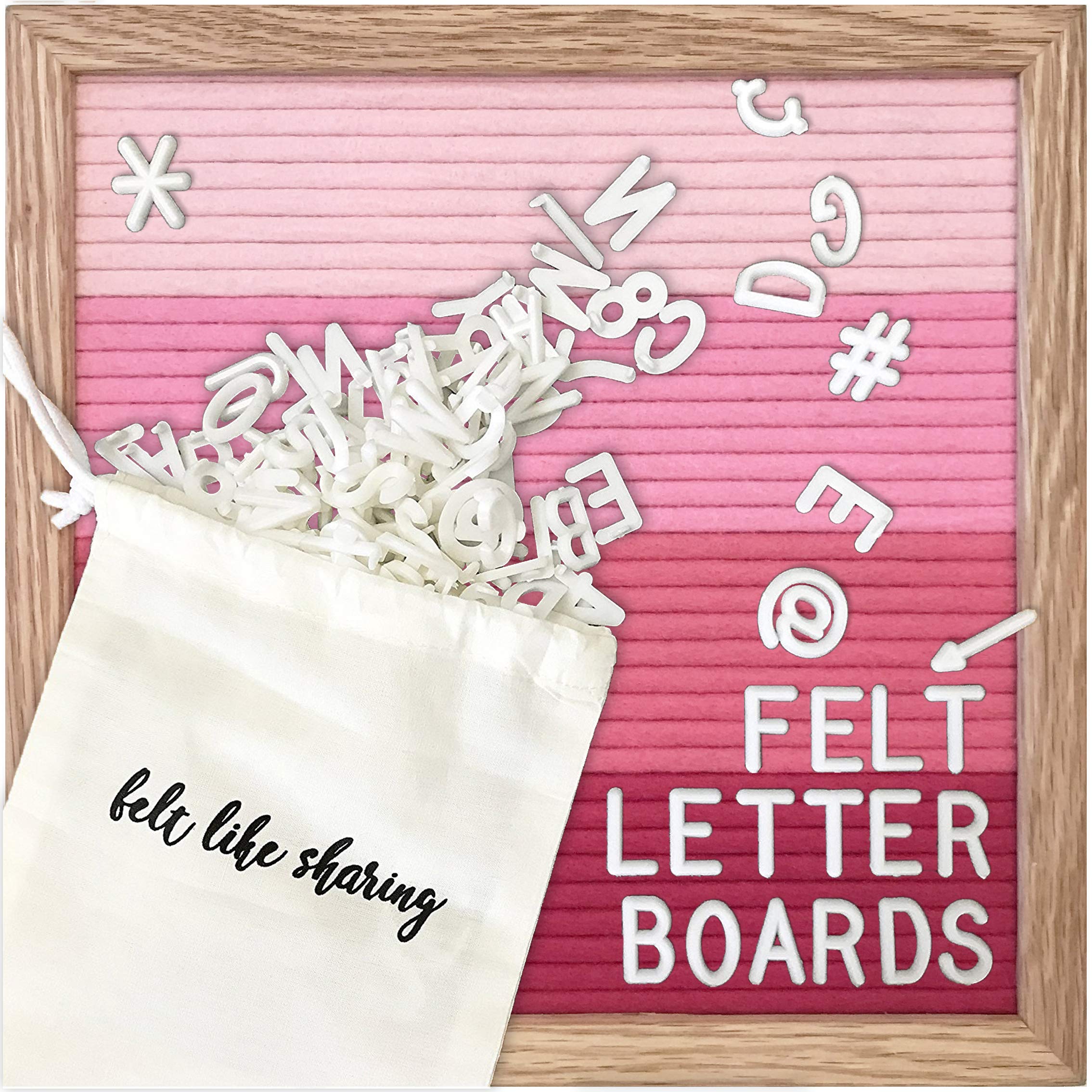 Felt Like Sharing Square Letter Board (Flamingo Felt - 10”x10”) – Changeable Message Board with 3 Sets of Felt Board Letters – Statement Wall Sign for Quotes, Home or Holiday Decor In Oak Frame