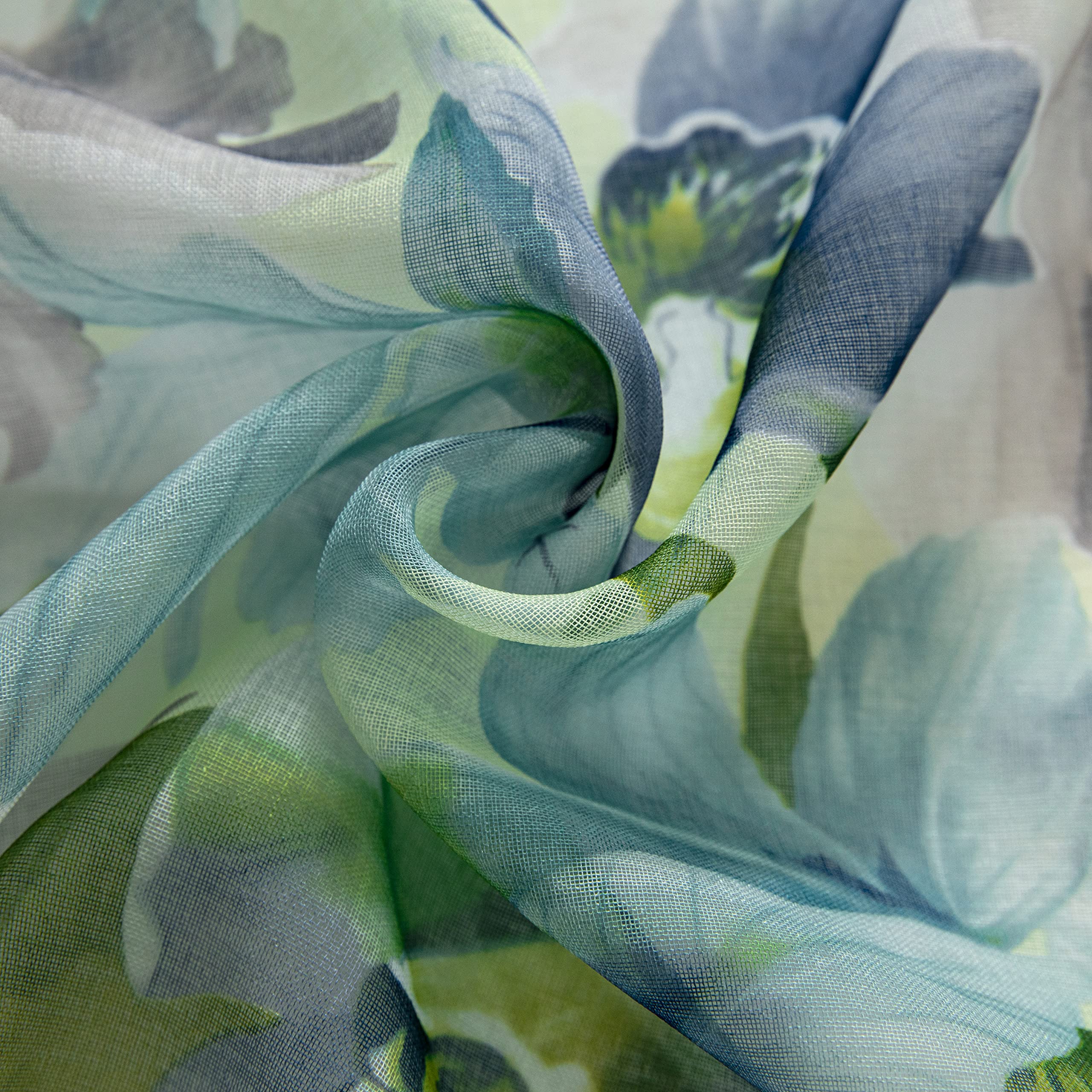 Durchsichtige Vorhänge mit Blumenmuster, 213 cm lang, Blaue Blumendruck, französisches Landhaus, halbtransparenter Vorhang für Kinderzimmer, Schlafzimmer, Wohnzimmer, Leinenoptik