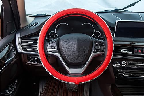 Miniatura 4 de Nueva funda para volante de cuero con diamantes de imitación con brillantes cristales de brillo, protector de rueda universal de auto de 15 pulgadas