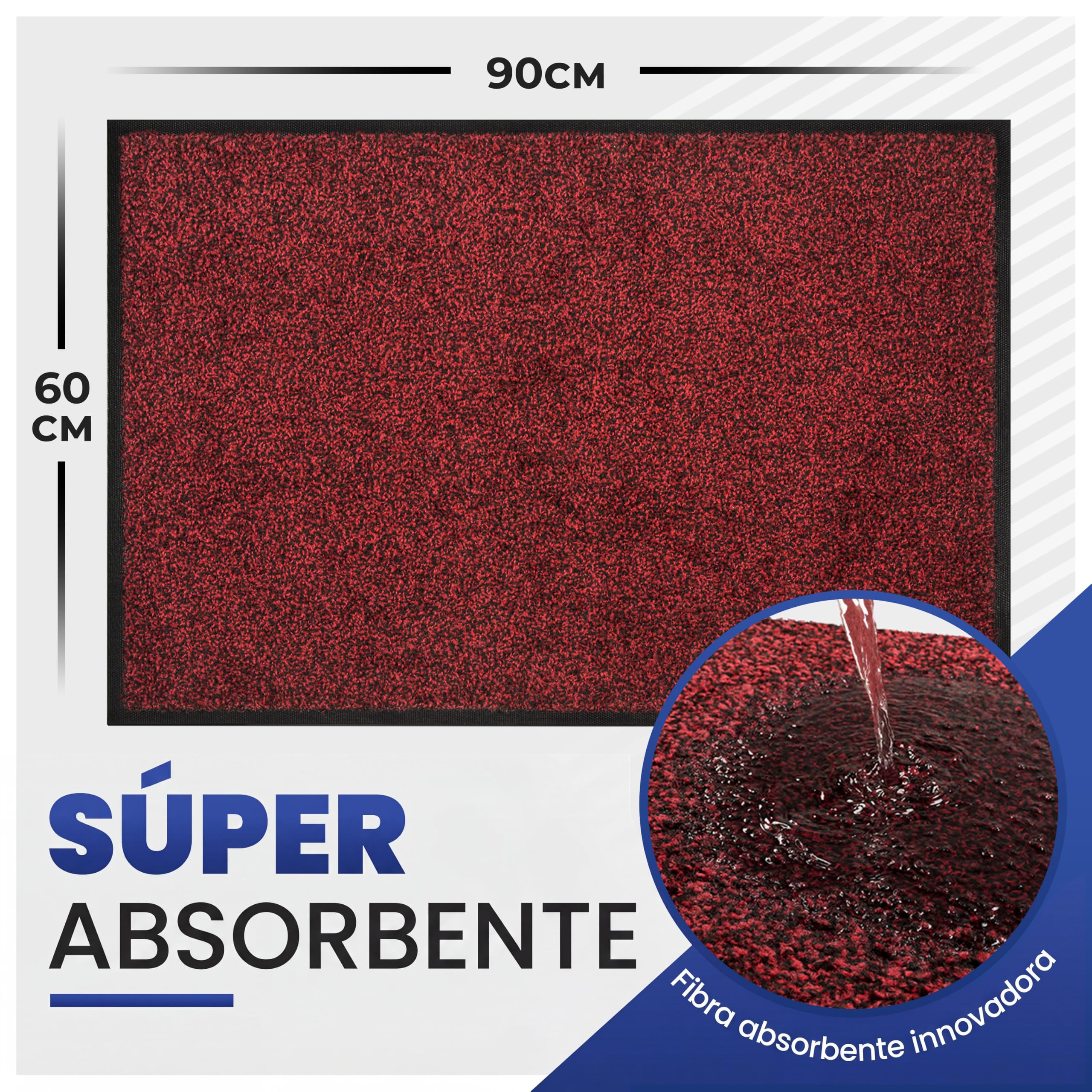 Mibao - Alfombra para Puerta Exterior, 60 x 90 cm, Color Negro y Rojo, Alfombra de Entrada Absorbente Interior, Impermeable y Lavable, Felpudo de Entrada