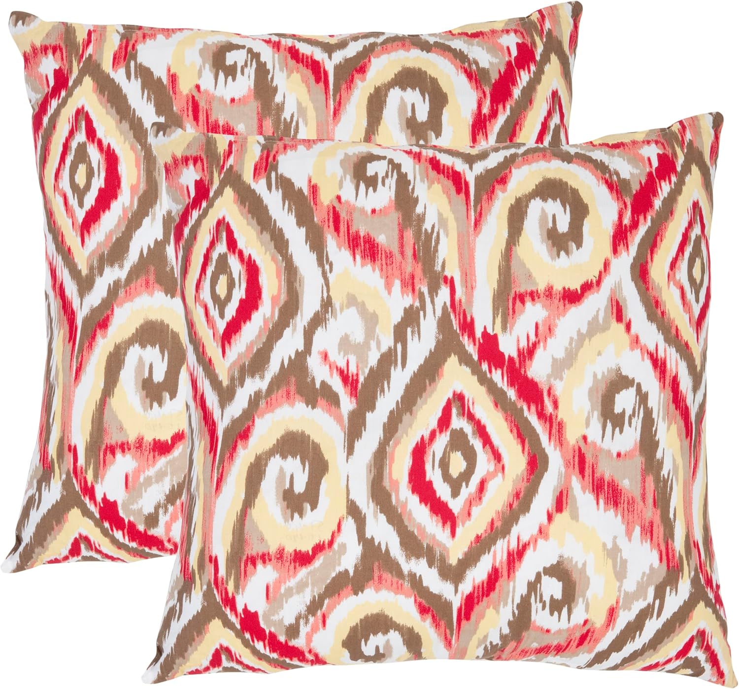 SAFAVIEH Pillow Collection Ikat Swirls 22-Inch Decorative Pillows, Brown and White, Set of 2