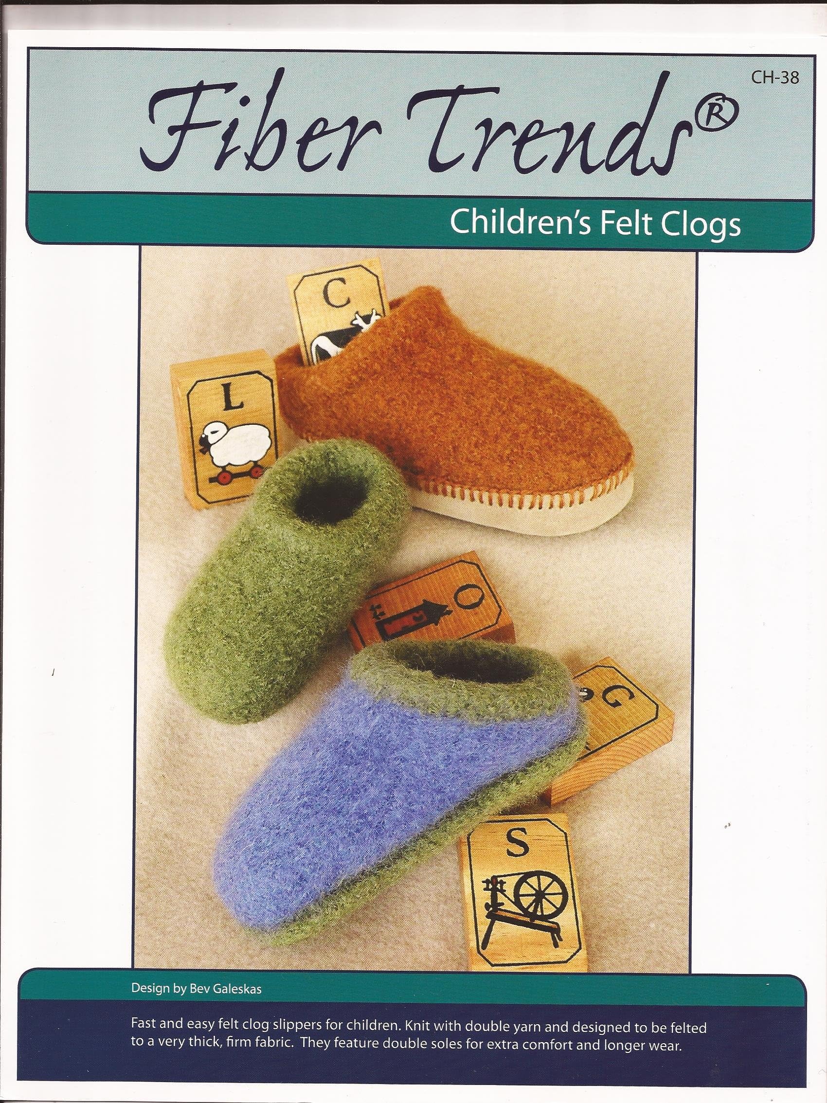 Fiber Trends Knitting & Felting Pattern CH-38 Children's Felt Clogs