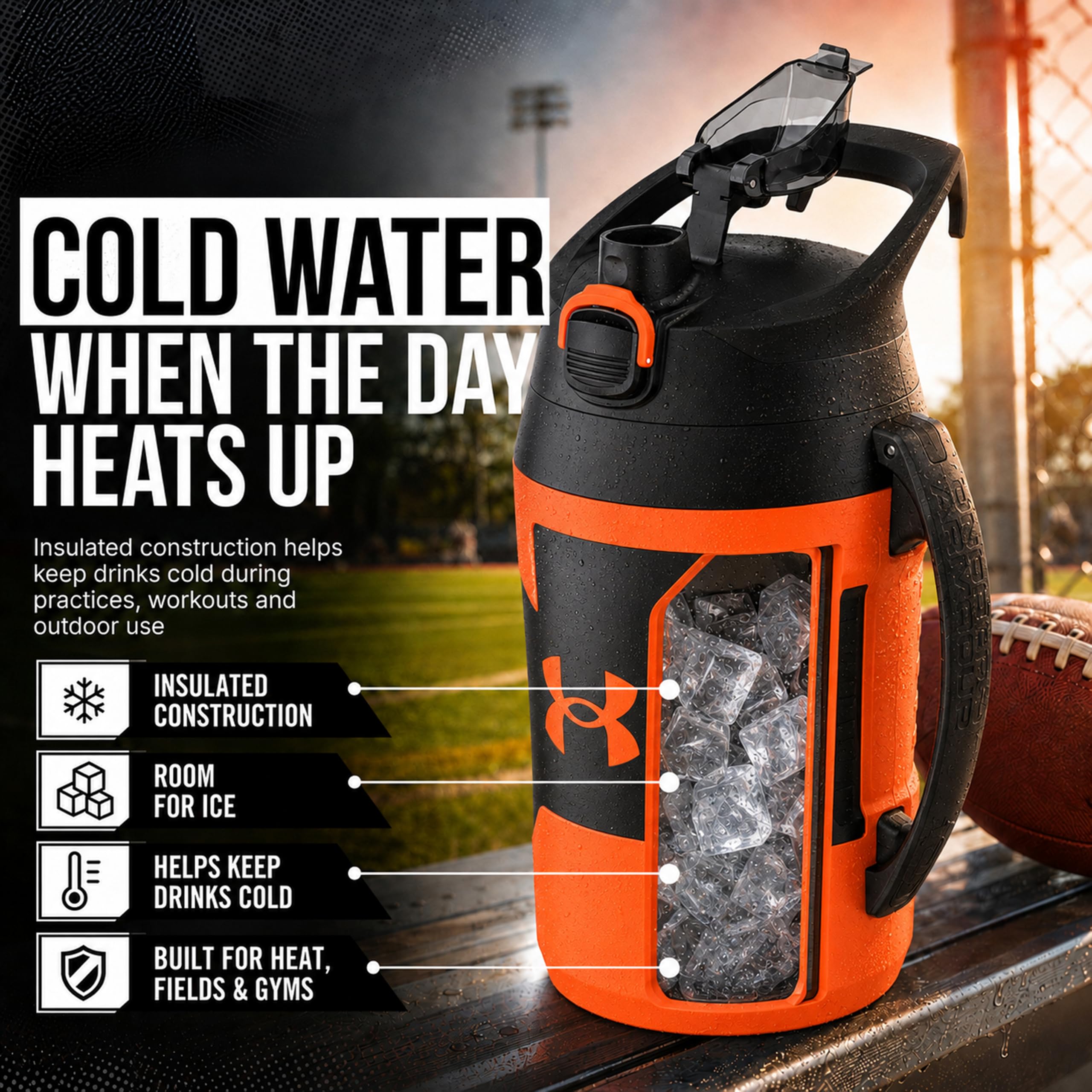 Under Armour Playmaker Pichet 1,8 l Bouteille d'eau Unisexe, Orange Vif/Noir