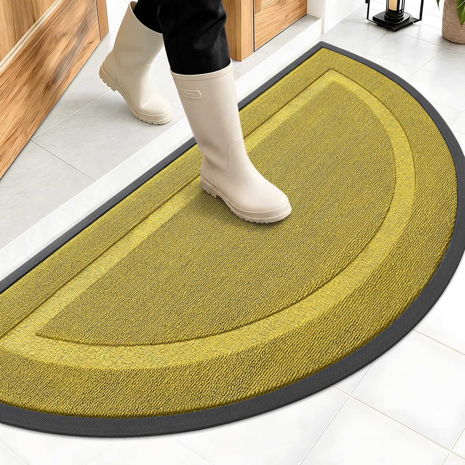 OLANLY Half Circle Front Door Mat Outside 47x23 All-Season Rubber Doormat | Lime Green, Absorbent, Heavy-Duty, Stain and Fade Resistant, Non-Slip Backing, Low-Profile Indoor Outdoor Entryway Mat