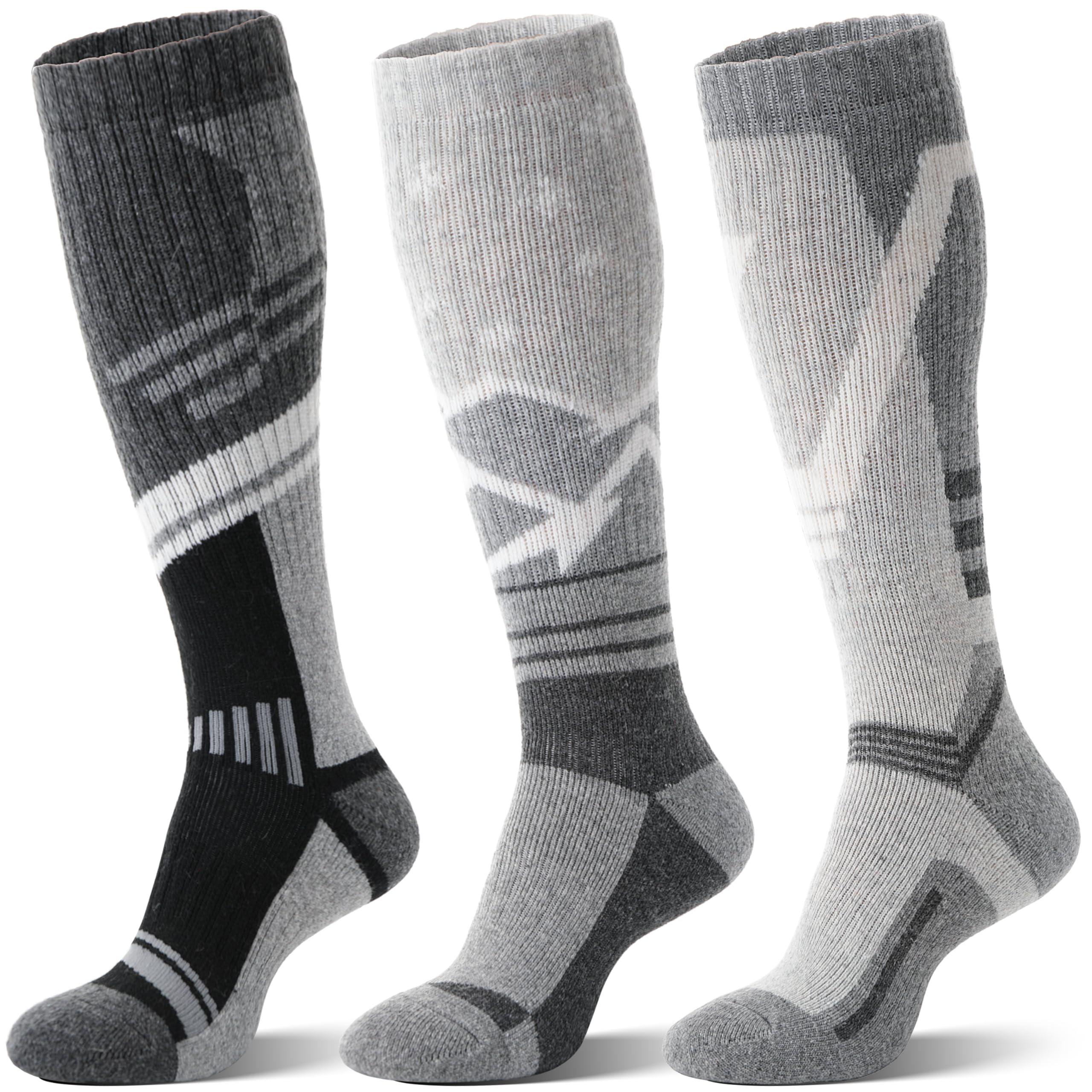 3 Pairs Merino Wool Ski Socks Thermal Warm Winter Thick Snowboarding Skiing Knee High Socks for Women Men