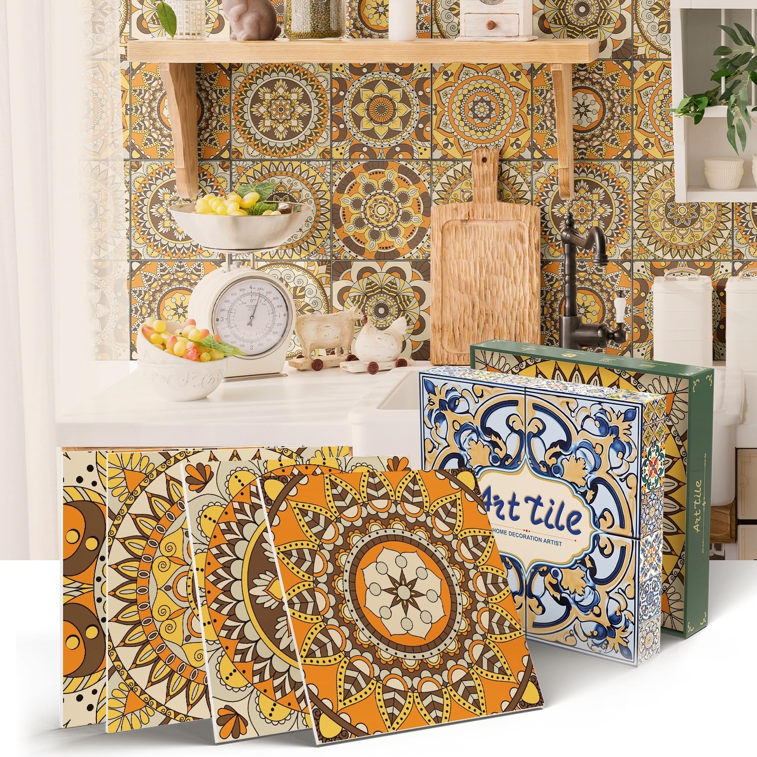 indabyo 12pcs Moroccan Style Stick on Tiles Self Adhesive Mosaic Backsplash