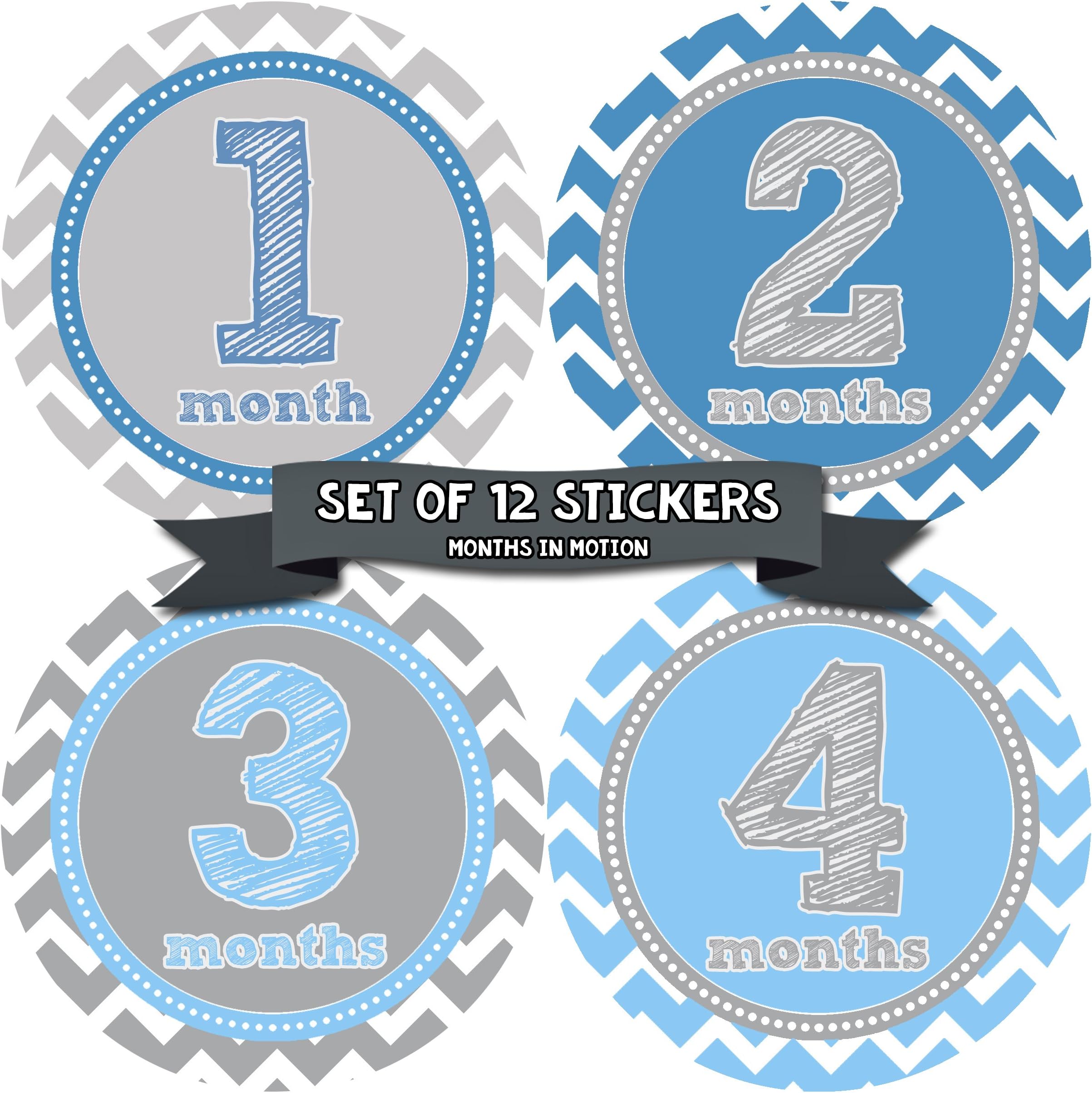 Months in Motion Baby Monthly Stickers - Baby Milestone Stickers - Newborn Boy Stickers - Month Stickers for Baby Boy - Baby Boy Stickers - Newborn Monthly Milestone Stickers - Style 222